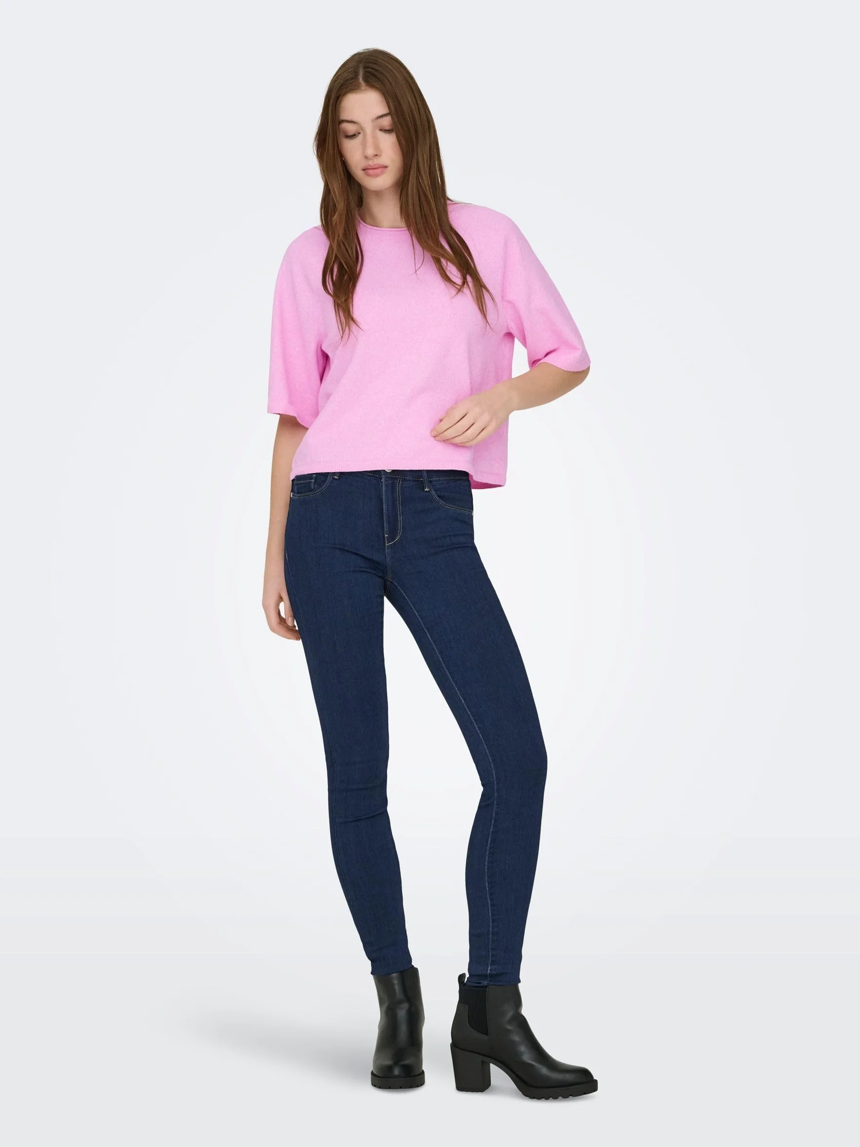 ONLY Onlloyal Knt Nca sweter z okrągłym dekoltem 3/4 Super różowy, L damski, Super różowy, L
