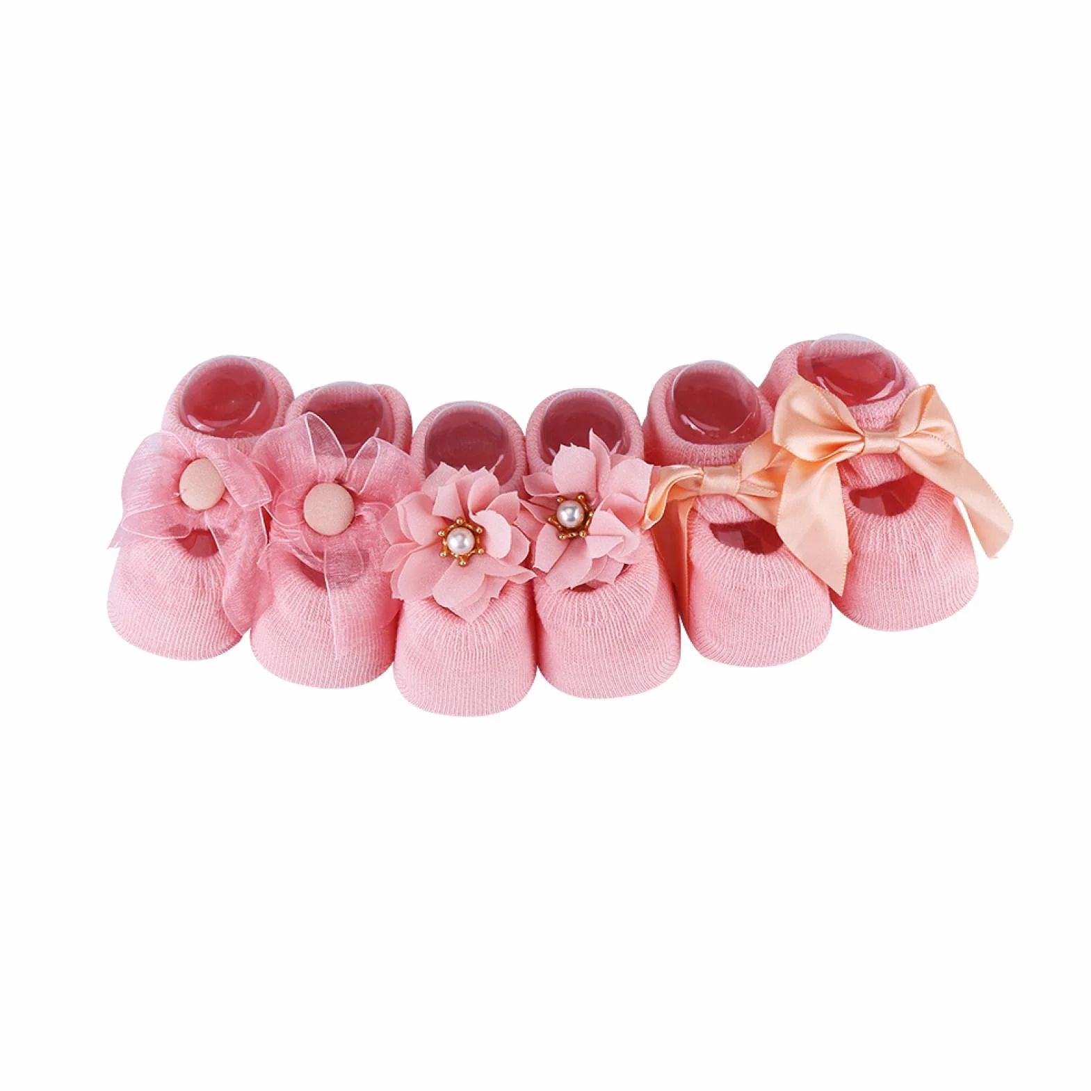 Skarpetki antypoślizgowe dla niemowląt, 3 pary/zestaw bawełniane antypoślizgowe koronkowe skarpetki podłogowe w kwiaty dla malucha niemowlę(M(1-3 years old)-Pink)