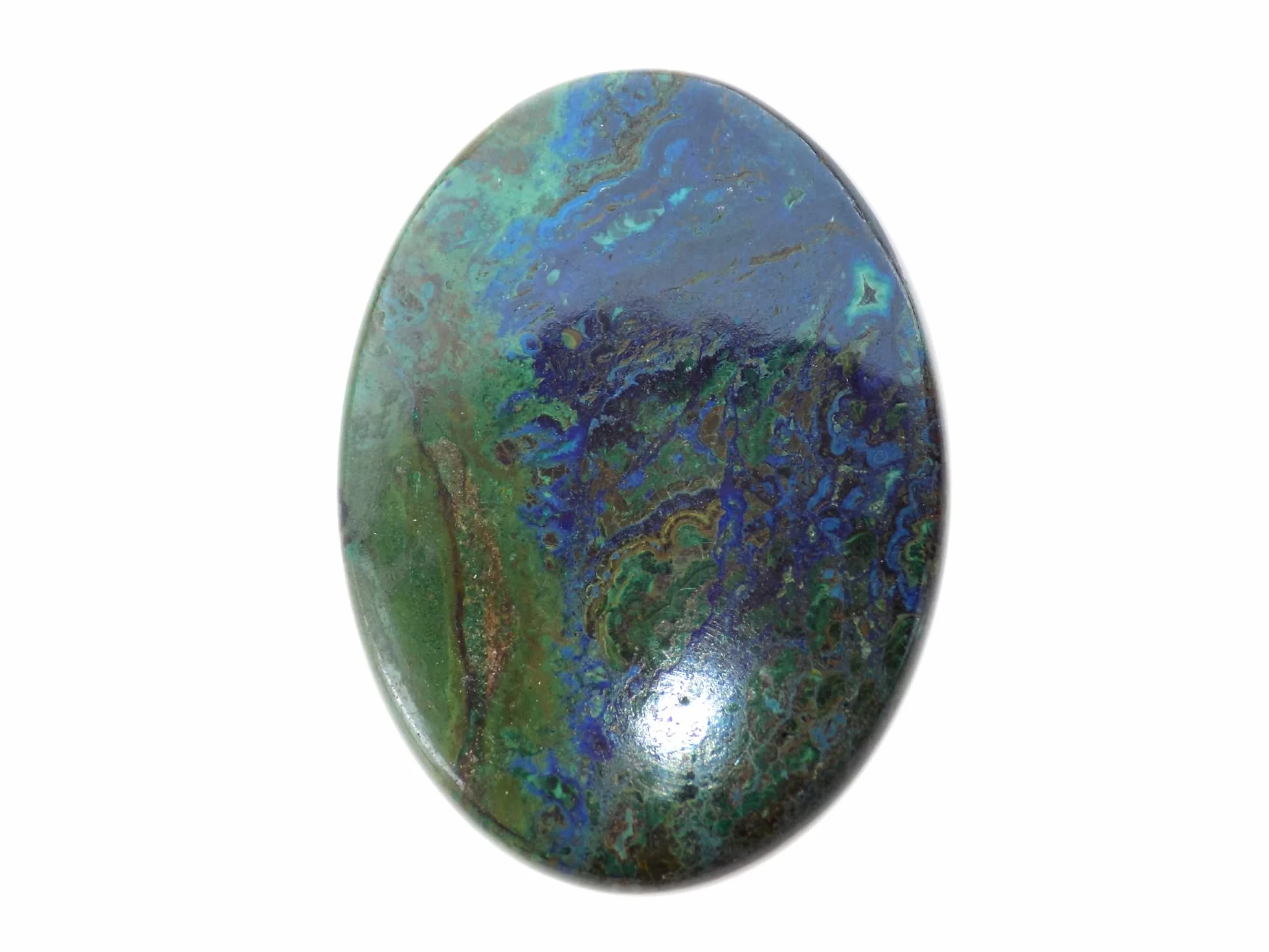 Zielony niebieski azuryt kamień szlachetny, naturalny rzadki kaboszon azurytowy, 55 karatów. owalny kształt 41 x 29 x 5 mm OCN-591, 41x29x5mm, kamień szlachetny, azurit