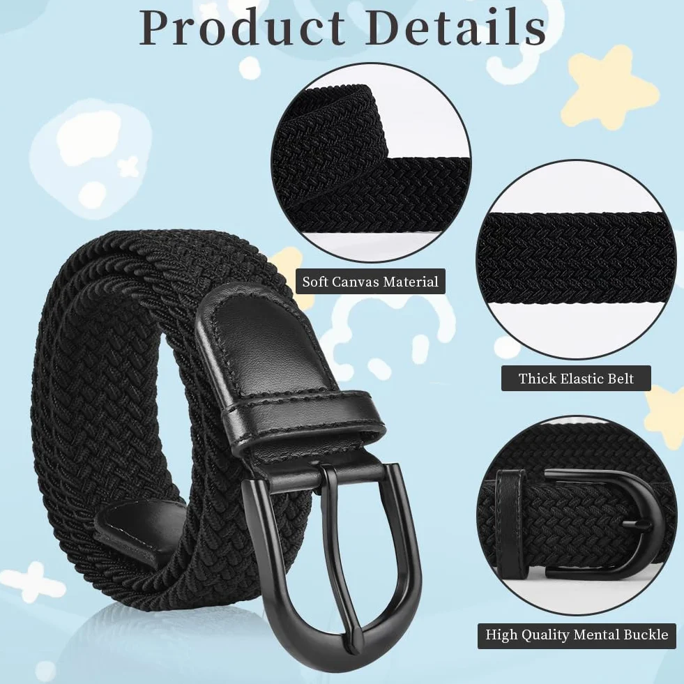flintronic paski elastyczne dla dzieci, rozciągliwy pleciony pas dla chłopców i dziewczynek, bez dziur, regulowany pleciony pas ze stretchu w stylu vintage do codziennej szkoły, dżinsów, czarny1, 66CM