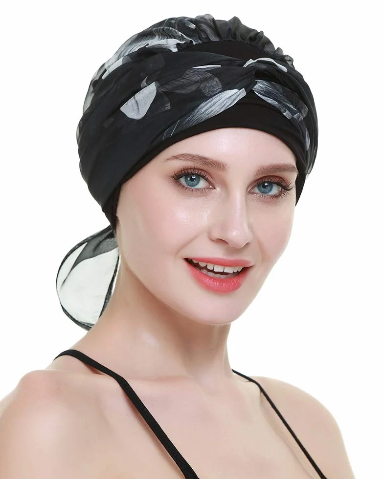 FocusCare chemo turban nakrycie głowy dla kobiet po chemioterapii chorych na raka, White Flowers, jeden rozmiar