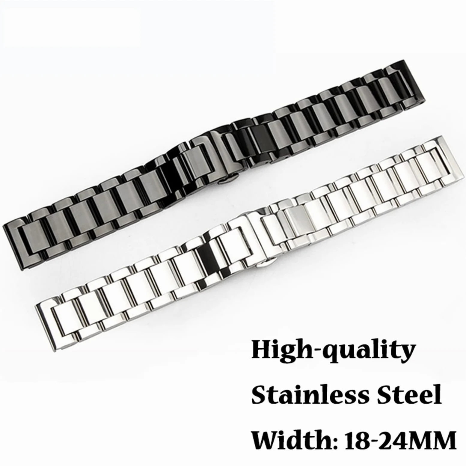 Pasek do zegarka ze stali nierdzewnej 18mm 20mm 22mm 24mm pasek do zegarka metalowy pasek do zegarka dla kobiet paski do wymiany zegarków męskich (polerowany zwart 24mm)