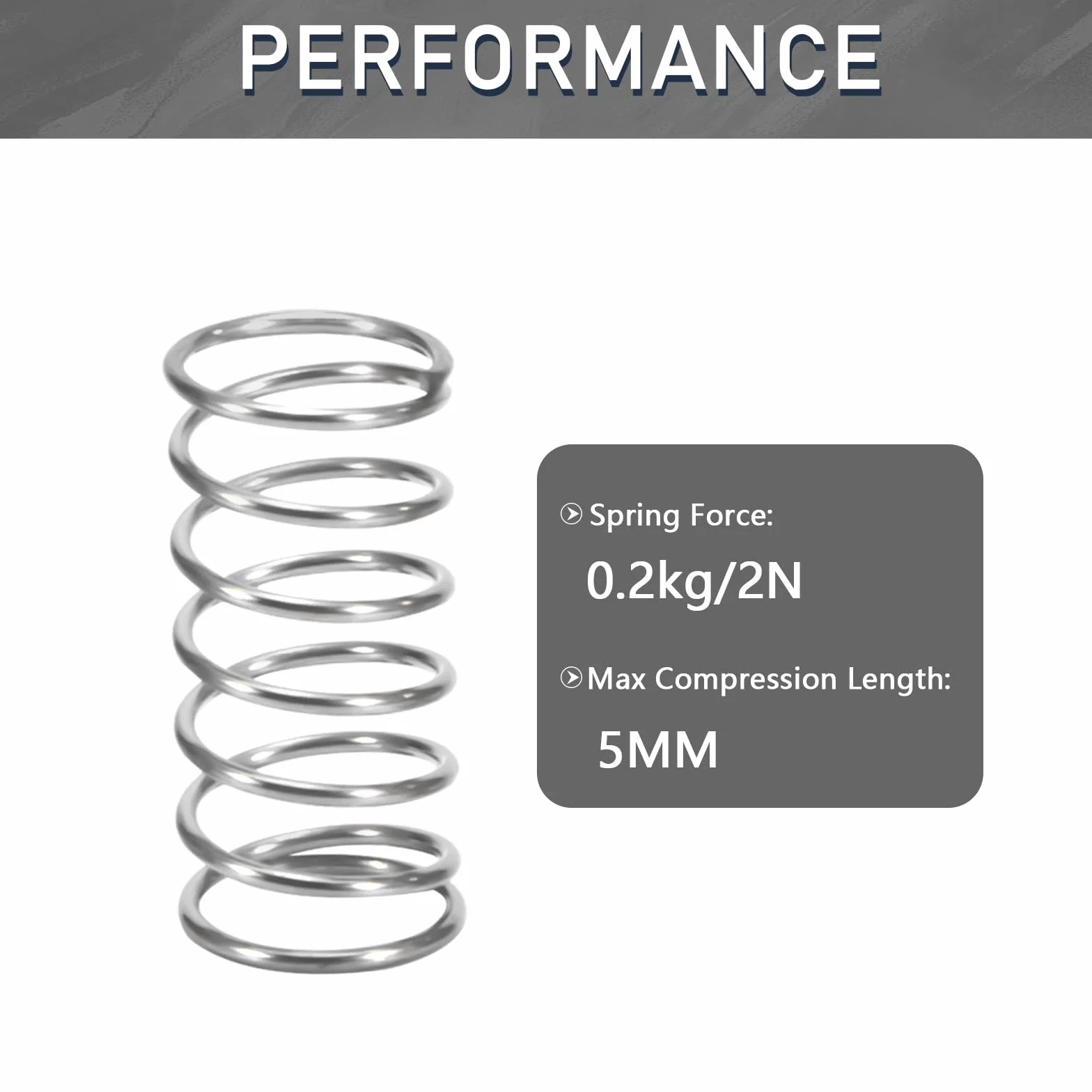 Sprężyna dociskowa ze stali nierdzewnej Sprężyna dociskowa 10mm Średnica drutu 0,4mm Średnica zewnętrzna 5mm Długość 10mm Maksymalna siła sprężyny 0,2kg 20 sztuk