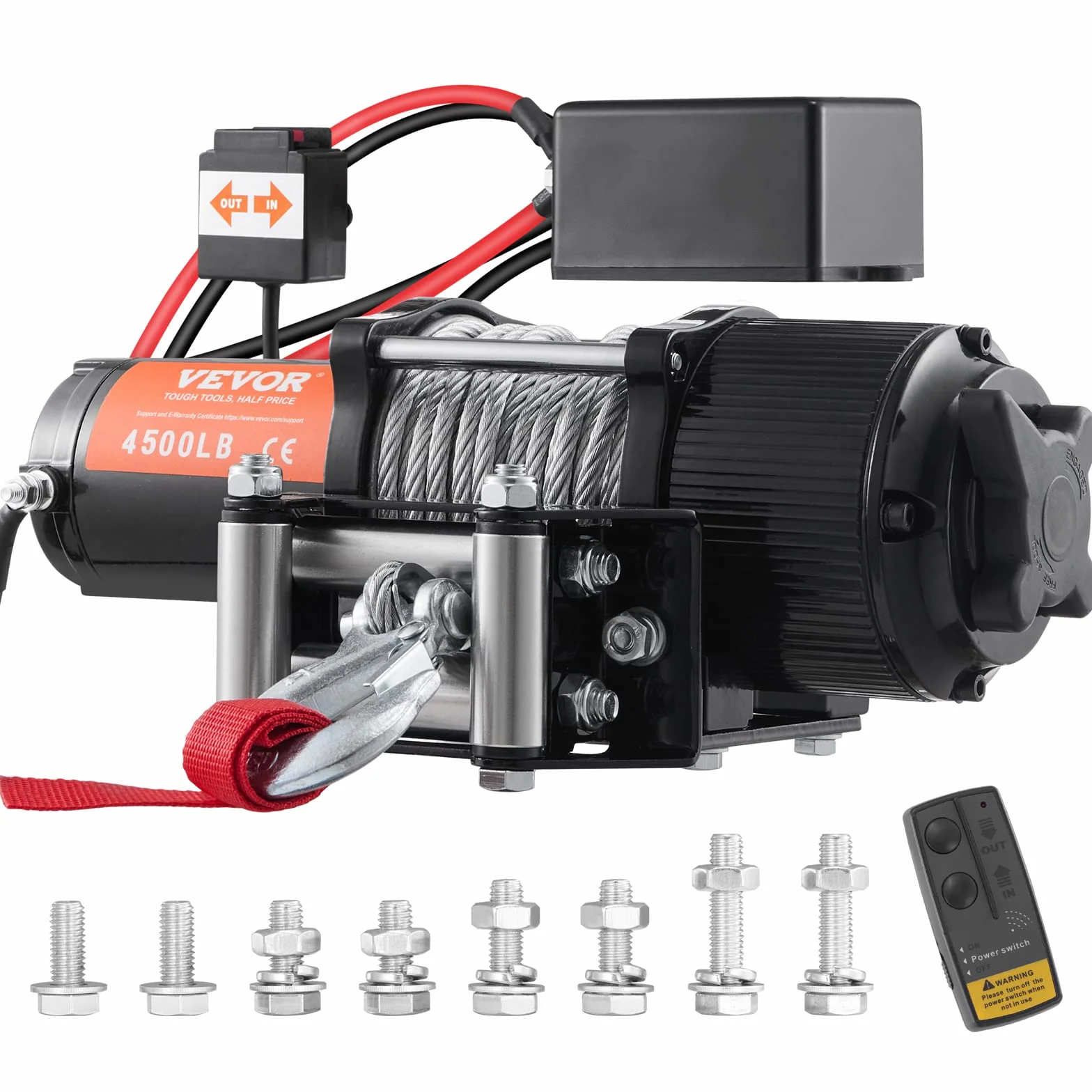 VEVOR Wciągarka elektryczna VEVOR 12 V 4500 lb 2041 kg z bezprzewodowym pilotem Wciągarka linowa IP55 Wodoodporna z przewodowym sterownikiem do holowania przyczep ATV SUV Ciężarówki Jachty Łodzie