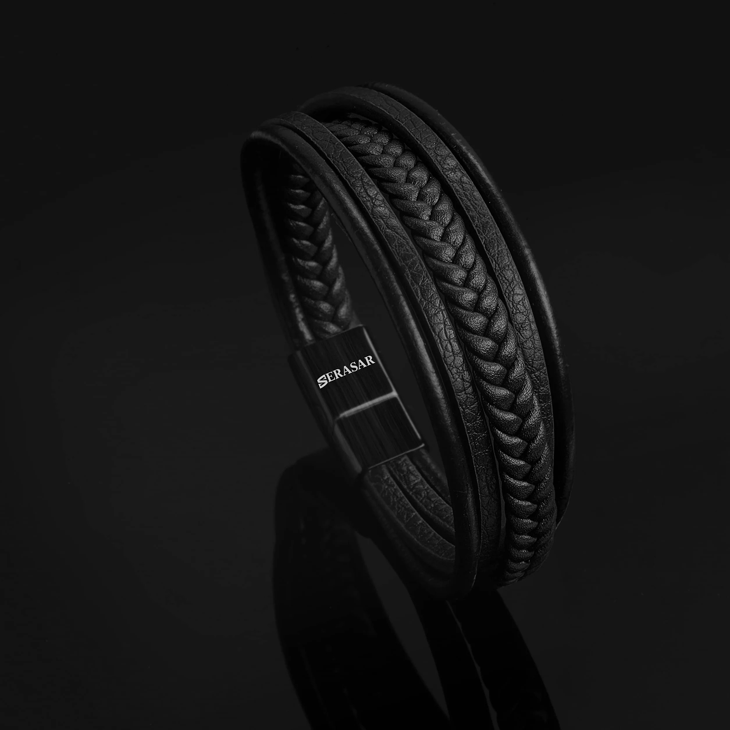 SERASAR | Męska Bransoletka Premium [Braid] z Prawdziwej Skóry w Kolorze Czarnym i Brązowym | Różne Długości | Zapięcie Magnetyczne Ze Stali Nierdzewnej | Pudełko na Biżuterię