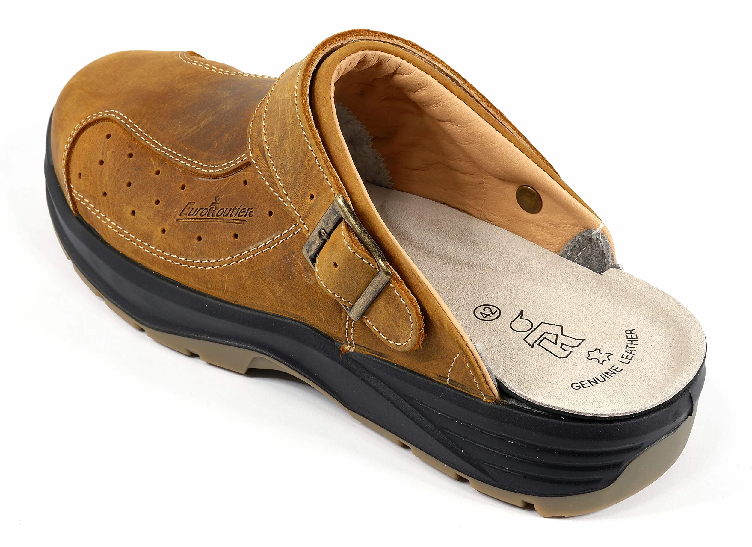 EuroRoutier Premium Leather Tucson Brown, Drewniaki, Klapki Ochronne Z Certyfikatem SB + A + E + FO + SRC