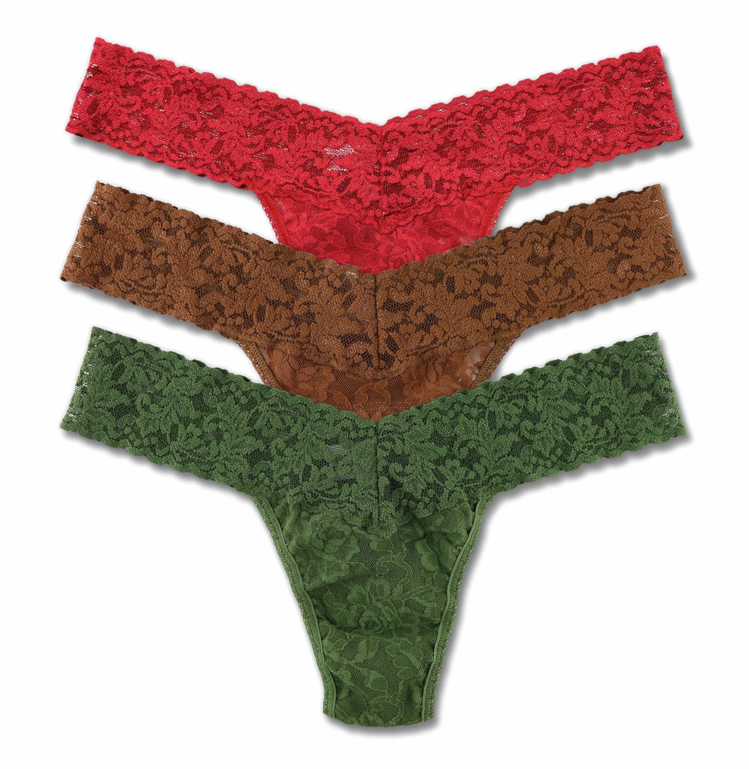 Hanky Panky Original Rise Thong damskie majtki z elastycznej koronki, zestaw 3 szt., damskie stringi z niskim stanem, majtki damskie z bawełny i nylonu, bielizna do bielizny damskiej, jeden rozmiar,
