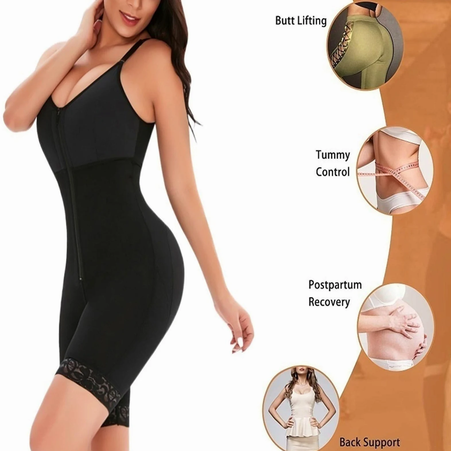 MMRTDJDR Etap 2 Fajas Colombianas Bielizna modelująca dla kobiet Body wyszczuplają brzuch Z zamkiem błyskawicznym po operacji