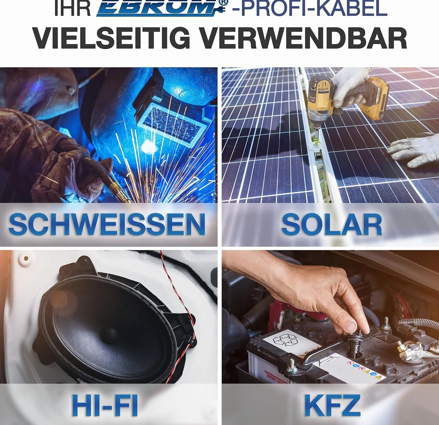 EBROM Kabel do akumulatora, bardzo elastyczny (Hi Flex), sprzedawany na metry, bardzo giętki, płaszcz z PCW (70 ± 5 Shore), 99,9% miedzi OFC, kabel rozruchowy, do ładowania itp., czerwony, 50 mm²