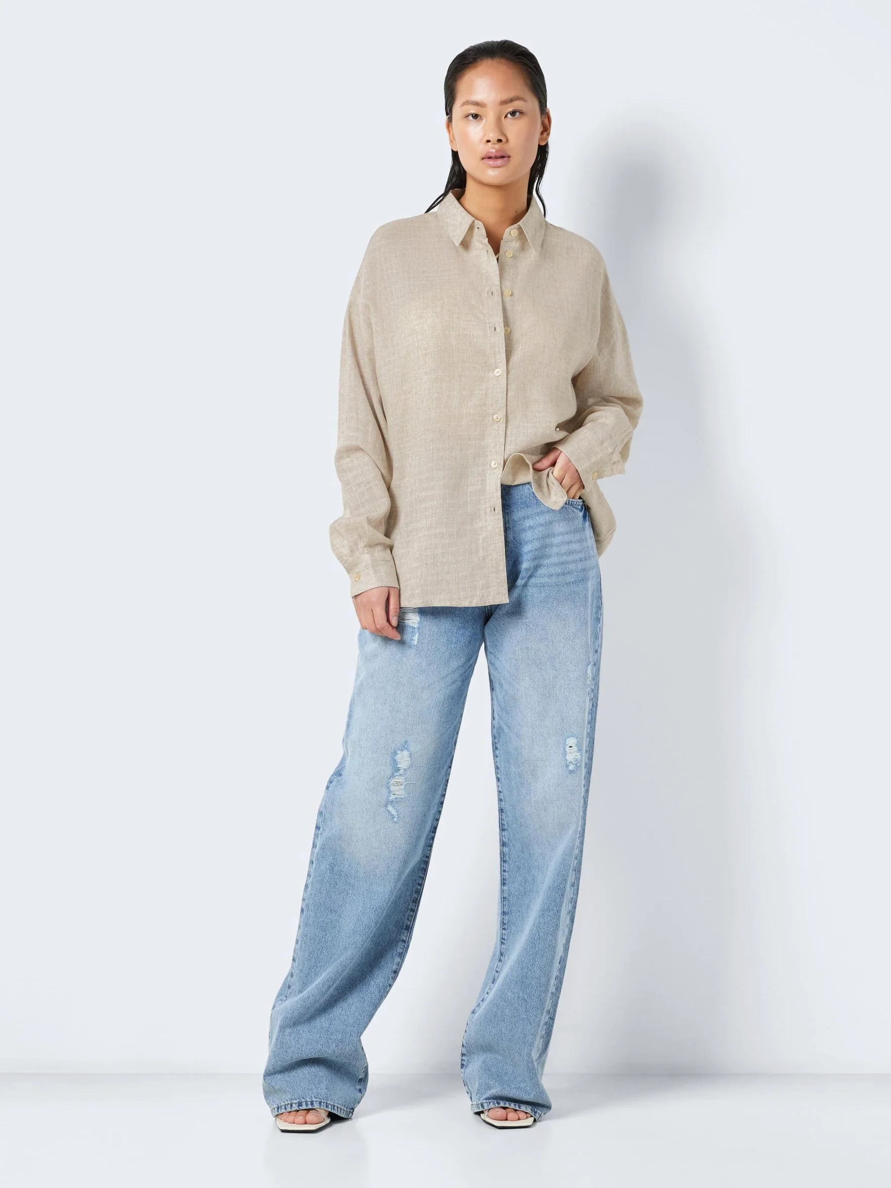 Noisy may Damska koszula Nmleilani L/S Loose Shirt WVN Noos, naturalny, M
