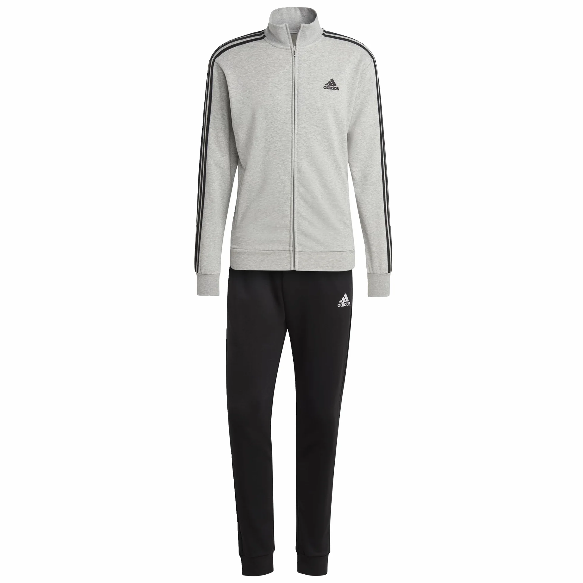 adidas Mężczyźni Basic 3-Stripes French Terry Track Suit, Medium Grey Heather/Black, L
