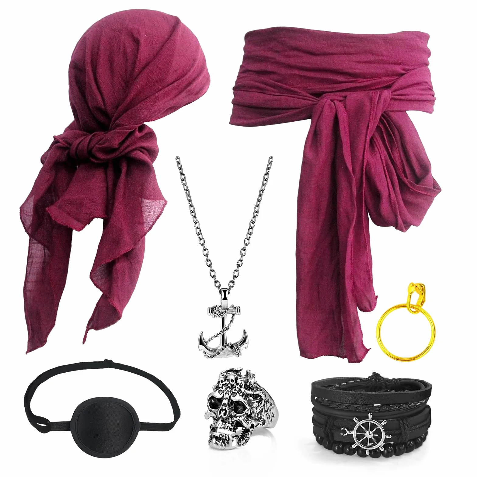 Pirat akcesoria kostiumu bandana opaska naszyjnik kolczyki pierścionek bransoletka Halloween karnawał cosplay