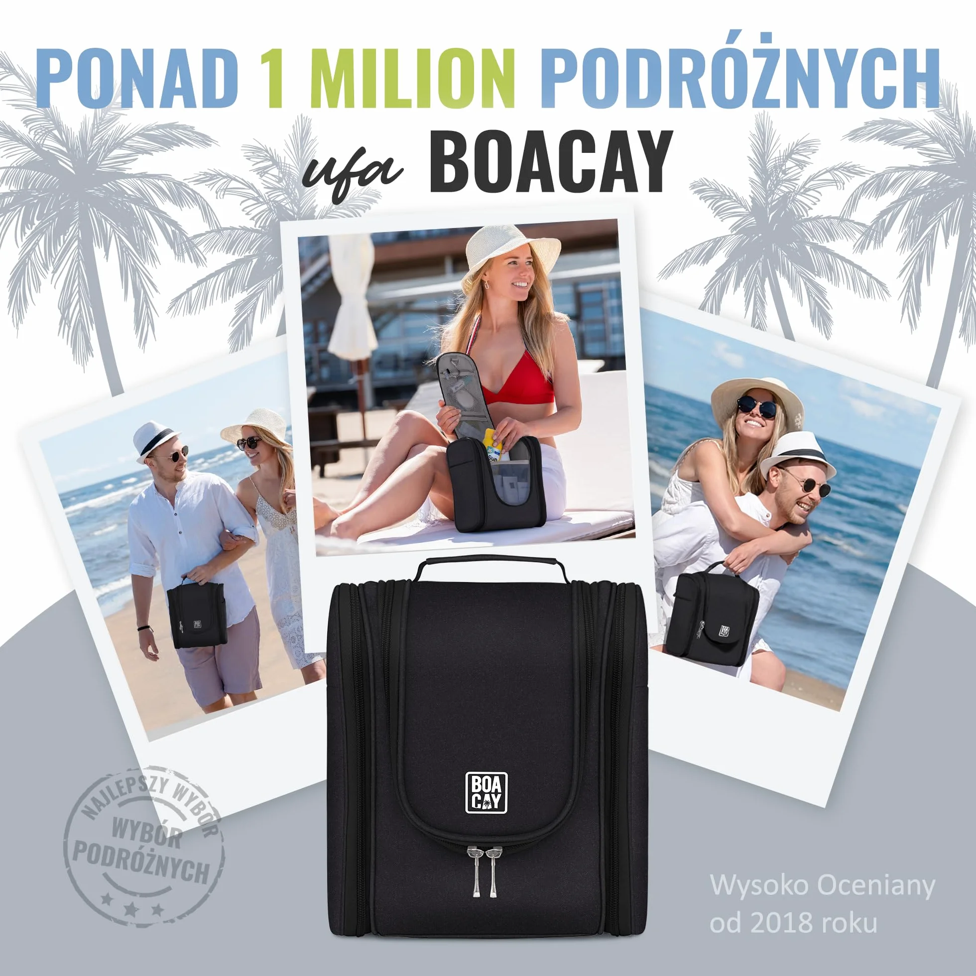 BOACAY Wisząca Kosmetyczka Podróżna dla Kobiet i Mężczyzn, Organizer na Kosmetyki, Niezbędniki, Akcesoria Podróżne