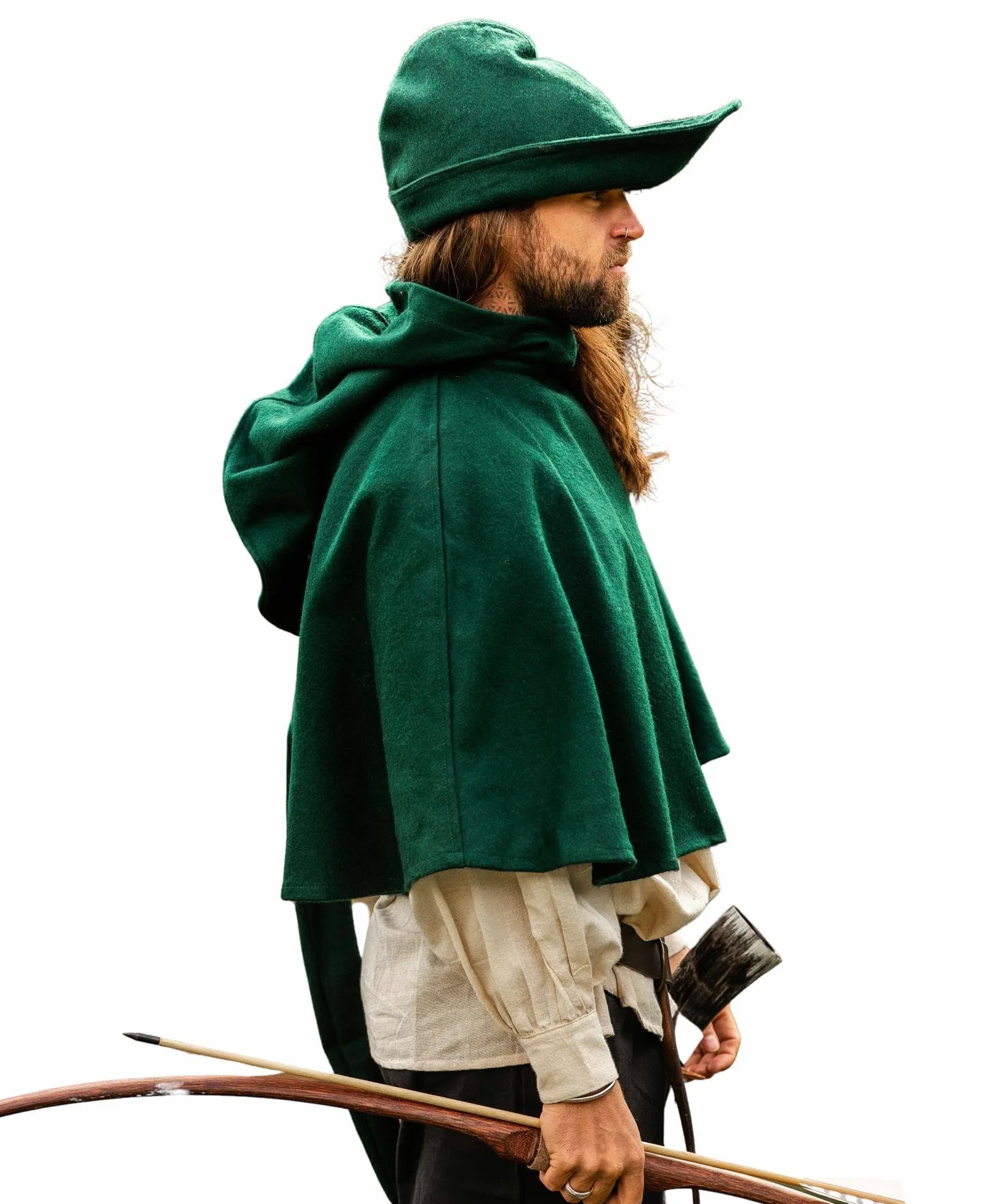 Leonardo Carbone® Męskie nakrycie głowy Robin Hood-Hut | asymetryczna krawędź | styl średniowieczny | karnawał, Halloween, Cosplay, LARP, kapelusz, czapka, akcesoria, wełna