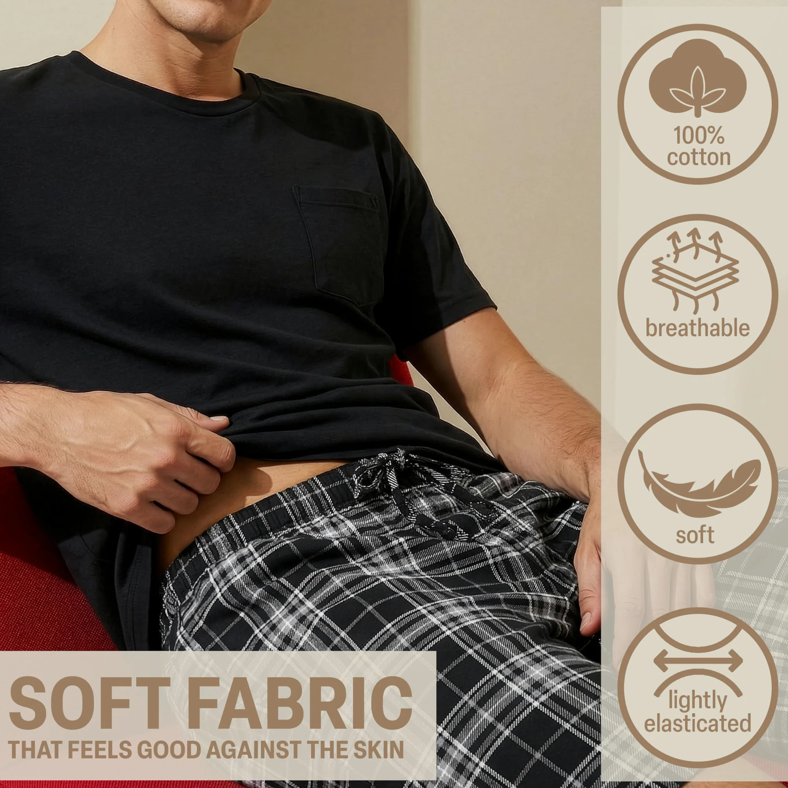 Get Trend Męska bawełniana krótka piżama, M-5XL, letnia koszulka z krótkim rękawem i szortami z kieszeniami, prezent dla mężczyzn