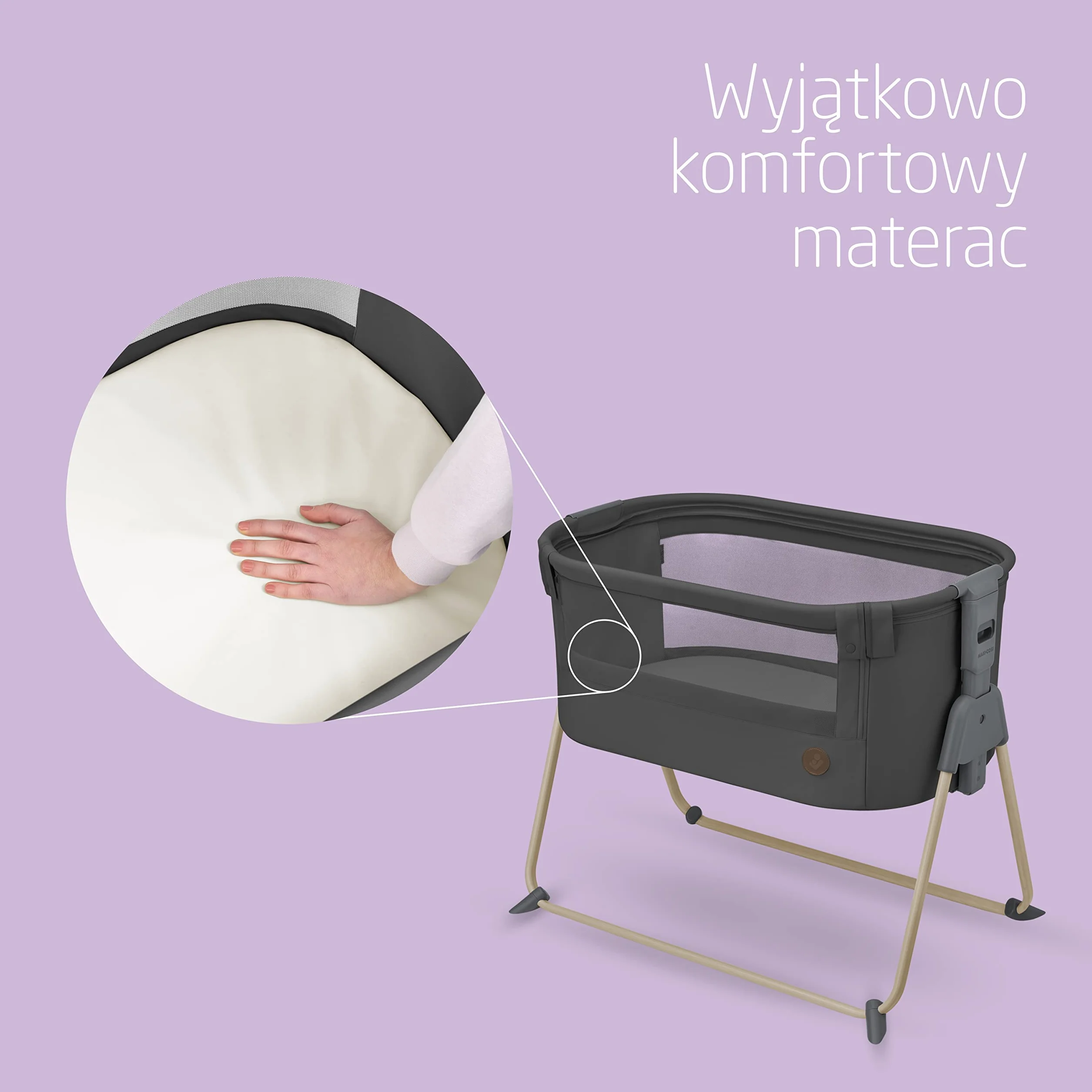 Maxi-Cosi Tori 2 w 1 Łóżeczko dostawne, Kołyska dostawna, kompaktowe składanie, Lekkie, 5 opcji wysokości, Przenośne łóżeczko dostawne z oddychającą siateczką, 0–6 mies, 0–9 kg, Beyond Graphite