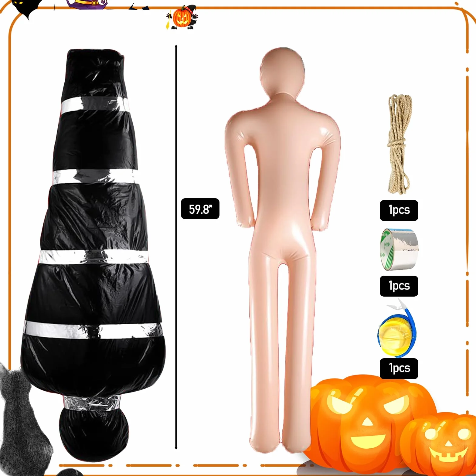 Worek na ciało, rekwizyt na Halloween Dekoracje, dekoracja z motywem martwych ofiar, nadmuchiwane, sztuczne zwłoki, do ogrodu, na taras, trawnik