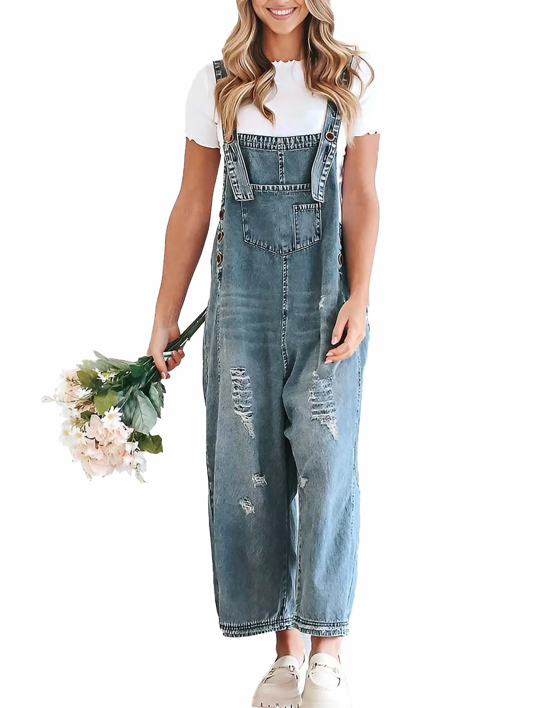 Damskie spodnie ogrodniczki w stylu vintage, denim, luźne, rozproszone, regulowane, baggy harem, kombinezon, spodnie