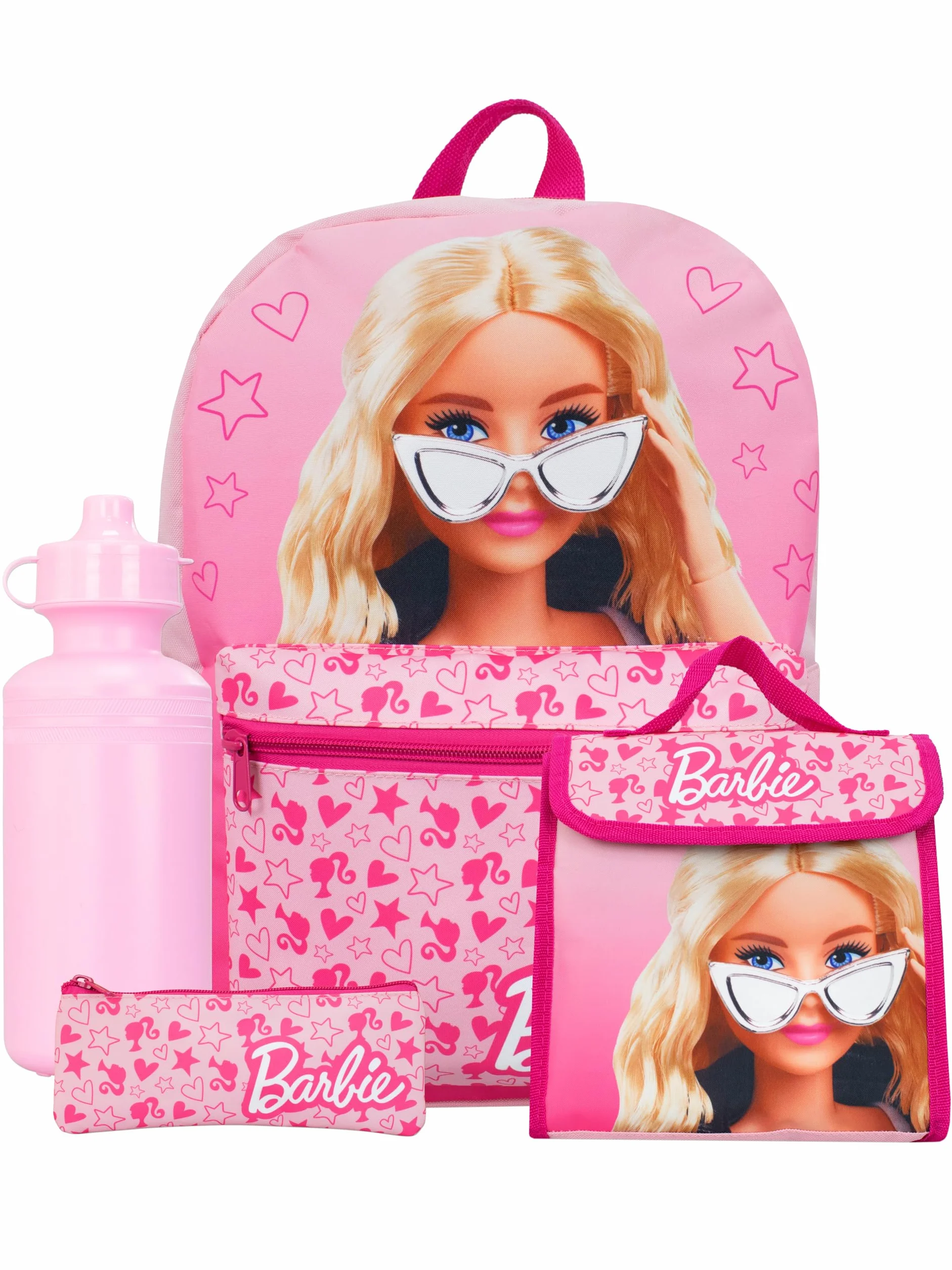 Zestaw Barbie Plecak i Torba na Lunch 4 części | Zestaw Torebki Szkolnej dla Dziewczynek | Plecak dla Dziewczynek, Torba na Lunch, Butelka na Wodę i Etui na Ołówki | Oficjalne Towary | Różowy