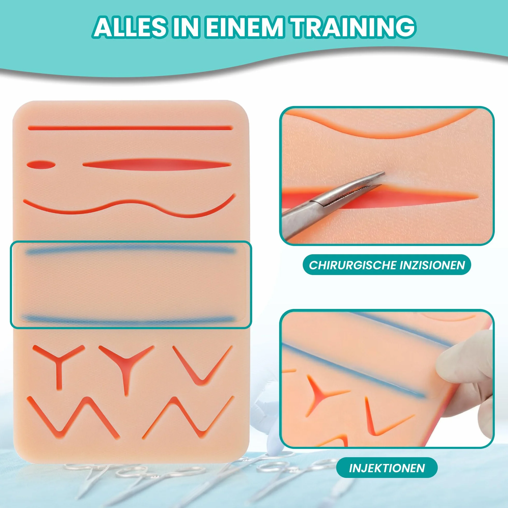 Zestaw do Ćwiczenia Szycia Chirurgicznego z Żyłami i Strefą Cięcia | Suture Practice Kit do Nauki Technik Szycia, Zestaw Medyczny, Narzędzia Chirurgiczne, Zestaw do Ćwiczeń Medycznych