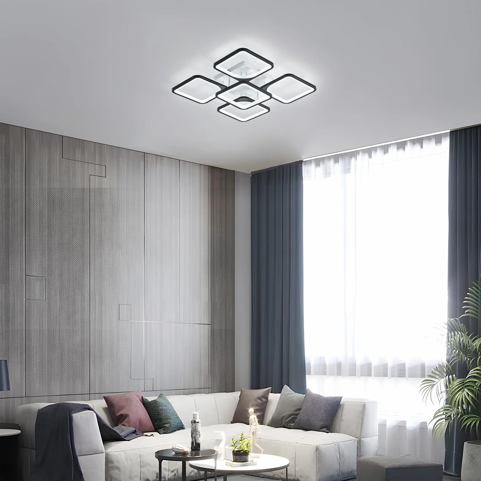 Lampa sufitowa LED 75W 6500K kwadratowa akrylowa czarna do salonu
