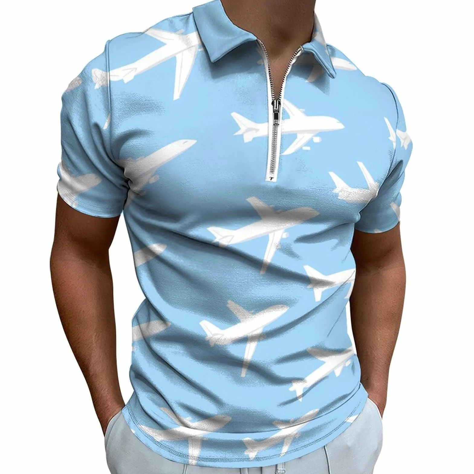 Samolot samolot męskie koszulki polo z krótkim rękawem na co dzień zapinana na zamek koszula golfowa slim fit t-shirt topy