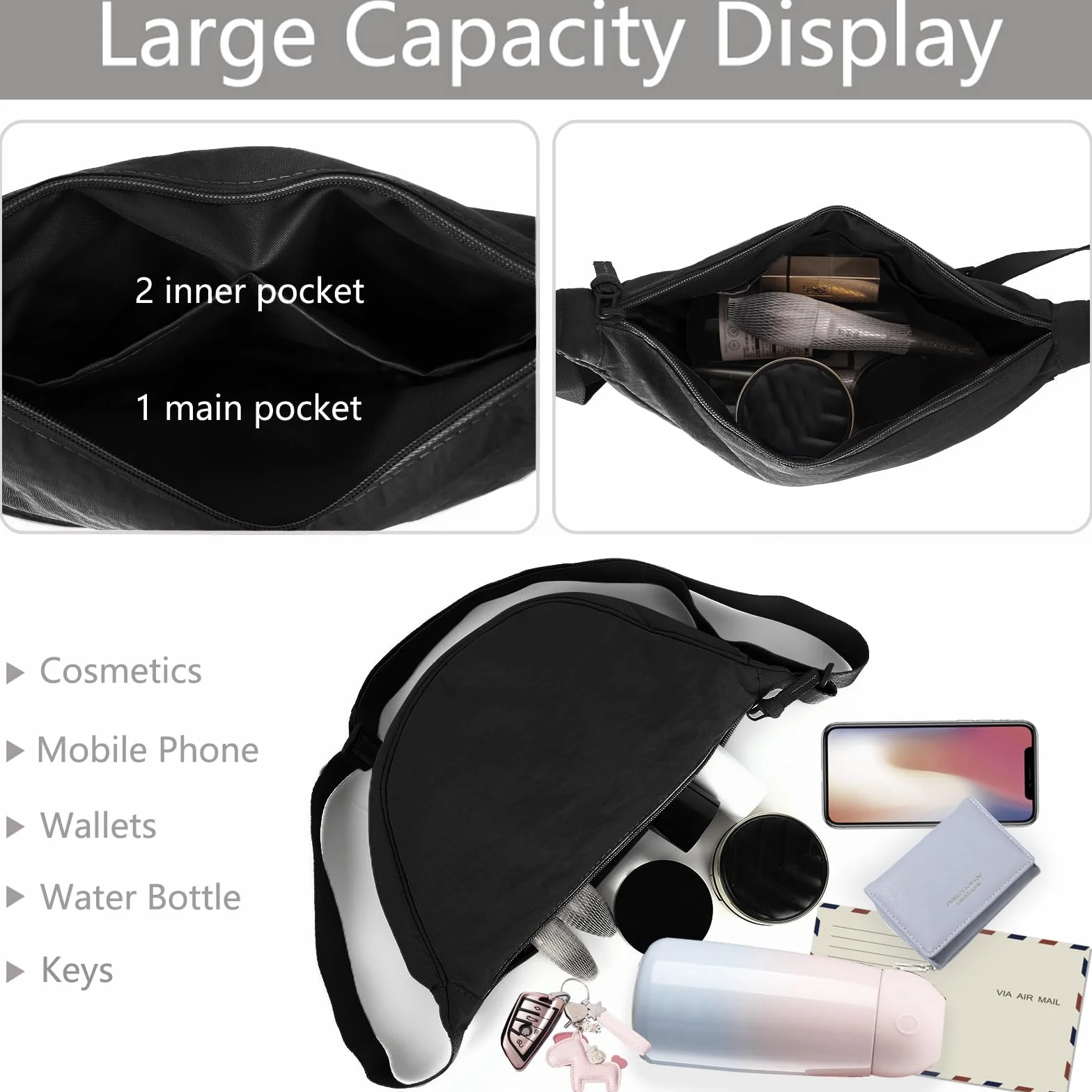 ANYWN Torba na ramię damska z półksiężycem, Hobo Casual Crossbody, jednokolorowa, przenośna, półksiężyc, torba na ramię z regulowanym paskiem na ramię