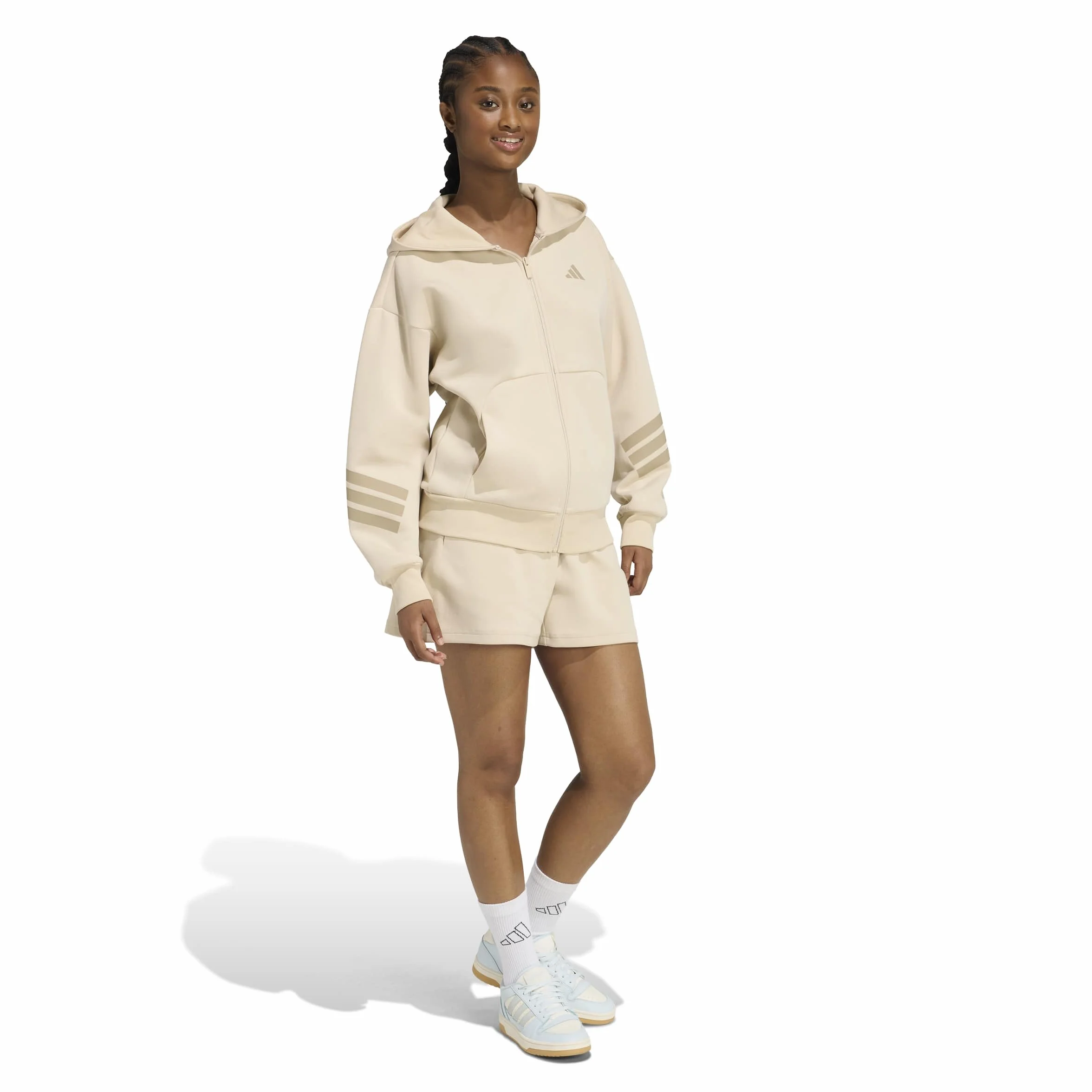 adidas dames FUTURE ICONS THREE STRIPES FULL ZIP HOODIE, Crystal Linen, L