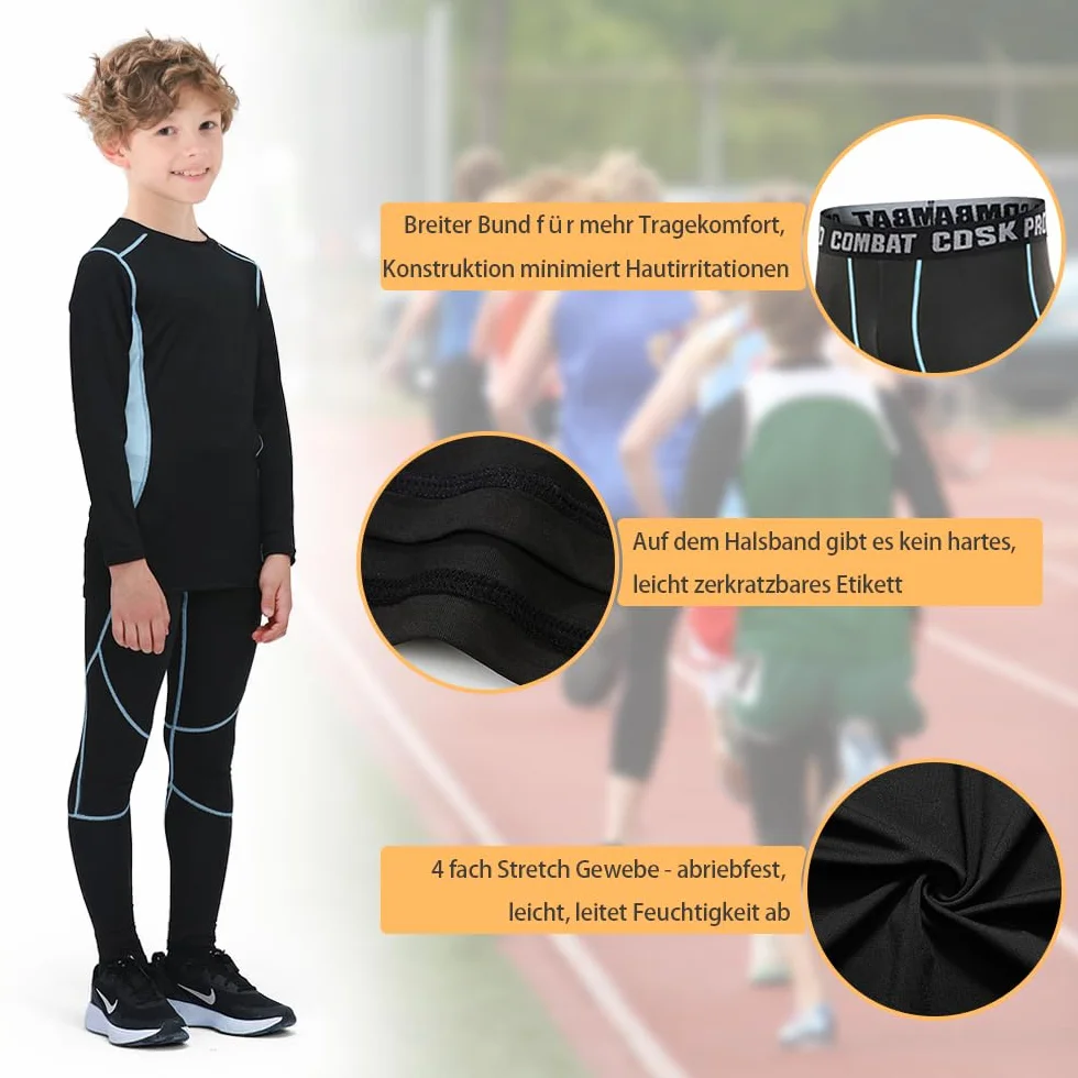 Leeboom bielizna termiczna dla dzieci, zestaw narciarski, szybkoschnąca, unisex