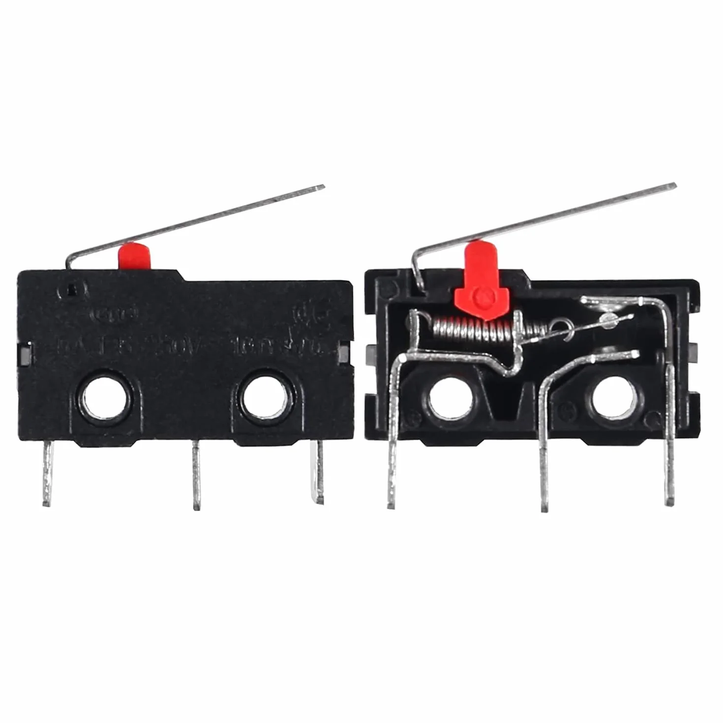 Zestaw 50 mikroprzełączników krańcowych SPDT 1NO 1NC Long Straight Hinge Lever Momentary Limit Switch, AC 250 V 5 A Micro Switches 3 piny (prosty uchwyt 16 mm)