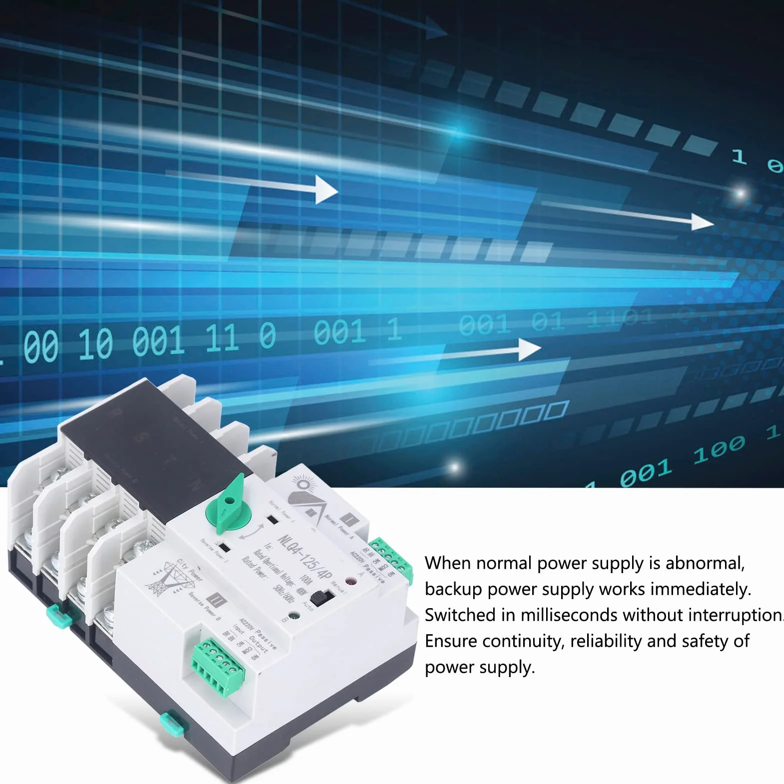 220V Podwójny Przełącznik Automatyczny Przełącznik Zasilania 4P Przełącznik Zmiany 100A Inteligentny Przerywacz Obwodu Milisekundowego Szybki Kontroler do Centrów Handlowych