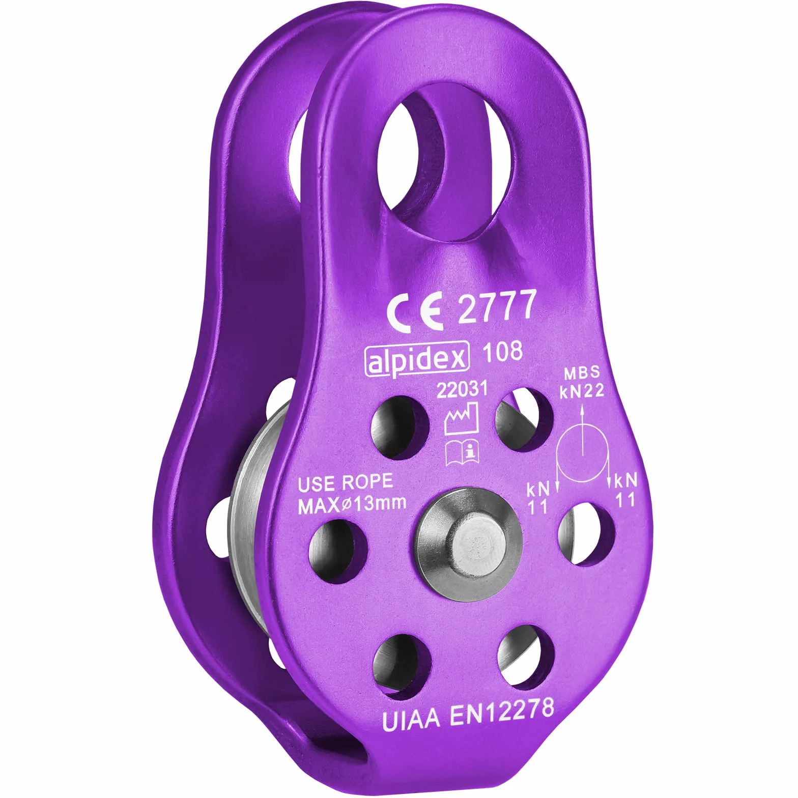 ALPIDEX Rolka Do Wspinaczki - 22 kN - Fix Pulley Blok Koła Pasowego - Odpowiedni Do Lin O Średnicy Do 13 mm - EN12278