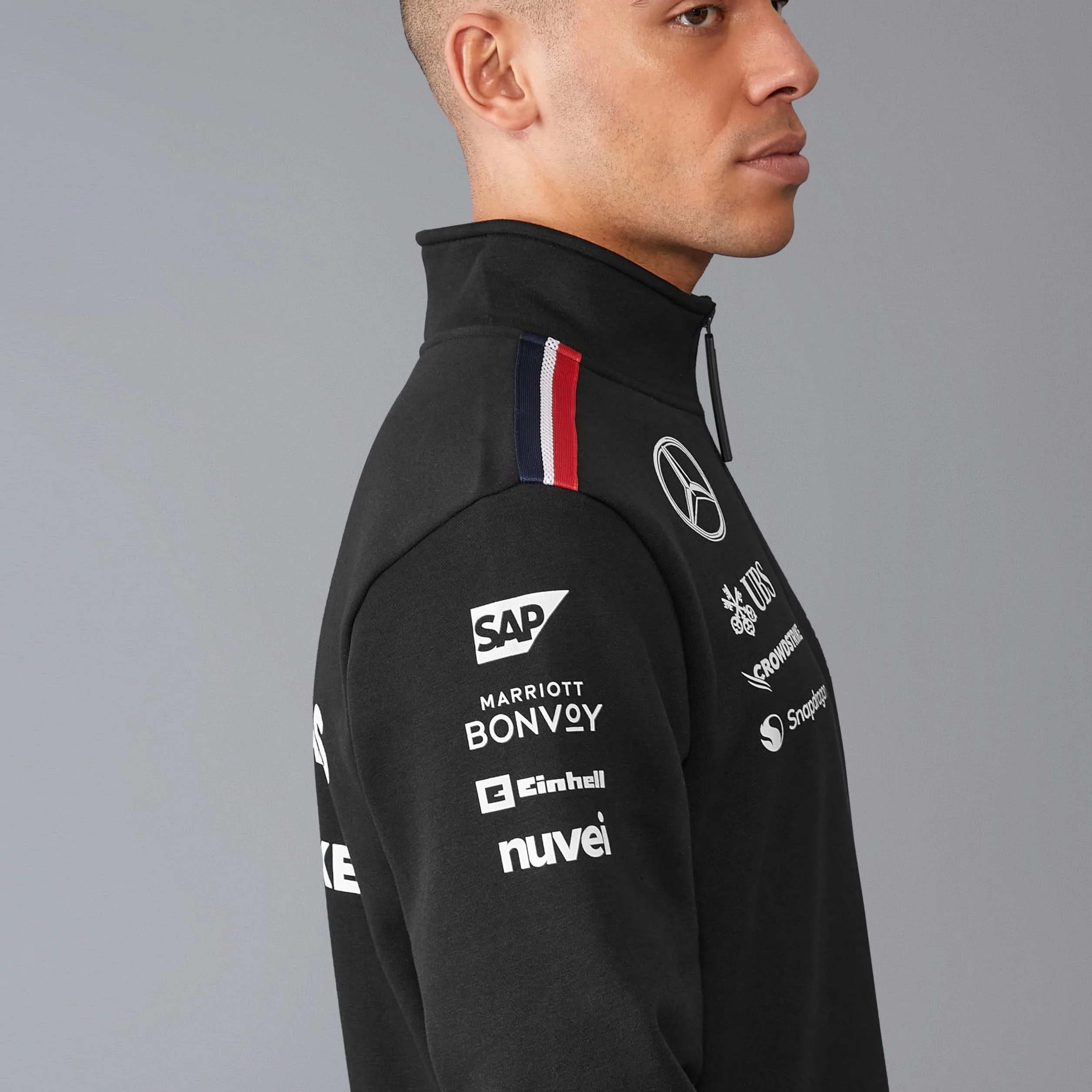 Mercedes AMG Petronas F1 Męski sweter z zamkiem błyskawicznym 2024 - czarny
