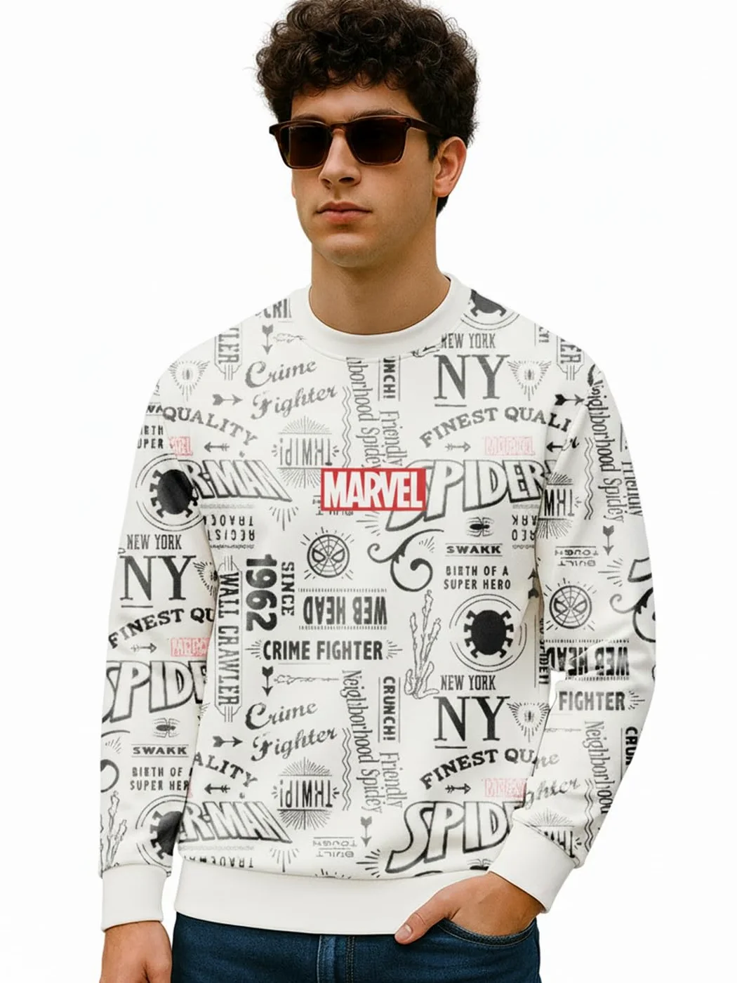 Bewakoof X Marvel Spider-Man Męska bluza oversize z mieszanki bawełny, Bewakoof Heavy Duty 1.0 | męska bluza zimowa