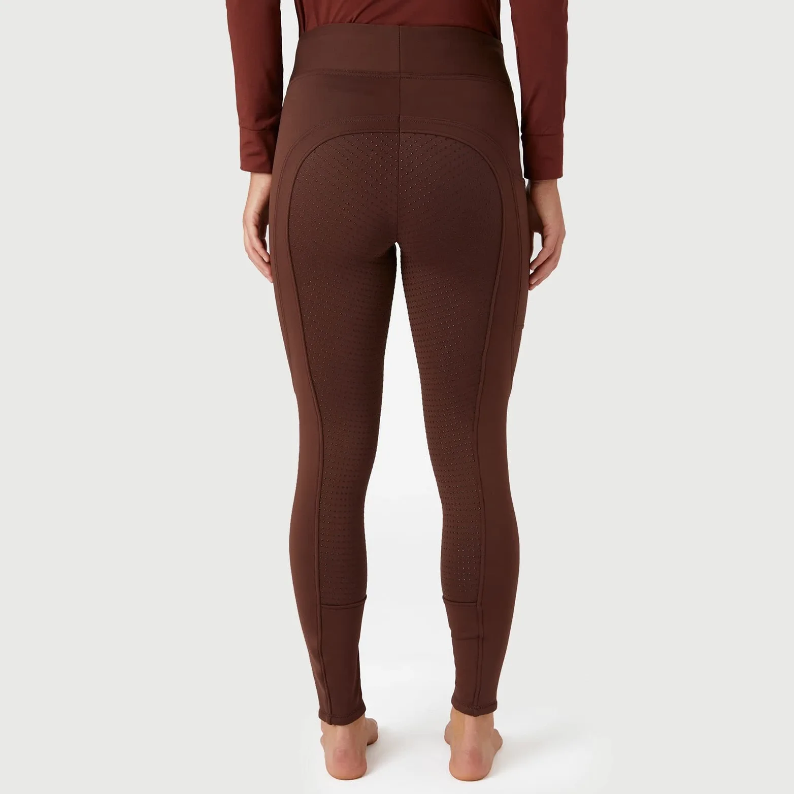 HORZE Damskie legginsy termiczne Active z kieszenią na telefon komórkowy, spodnie do jazdy konnej, termiczne bryczesy damskie, Rum Raisin Brown, 36