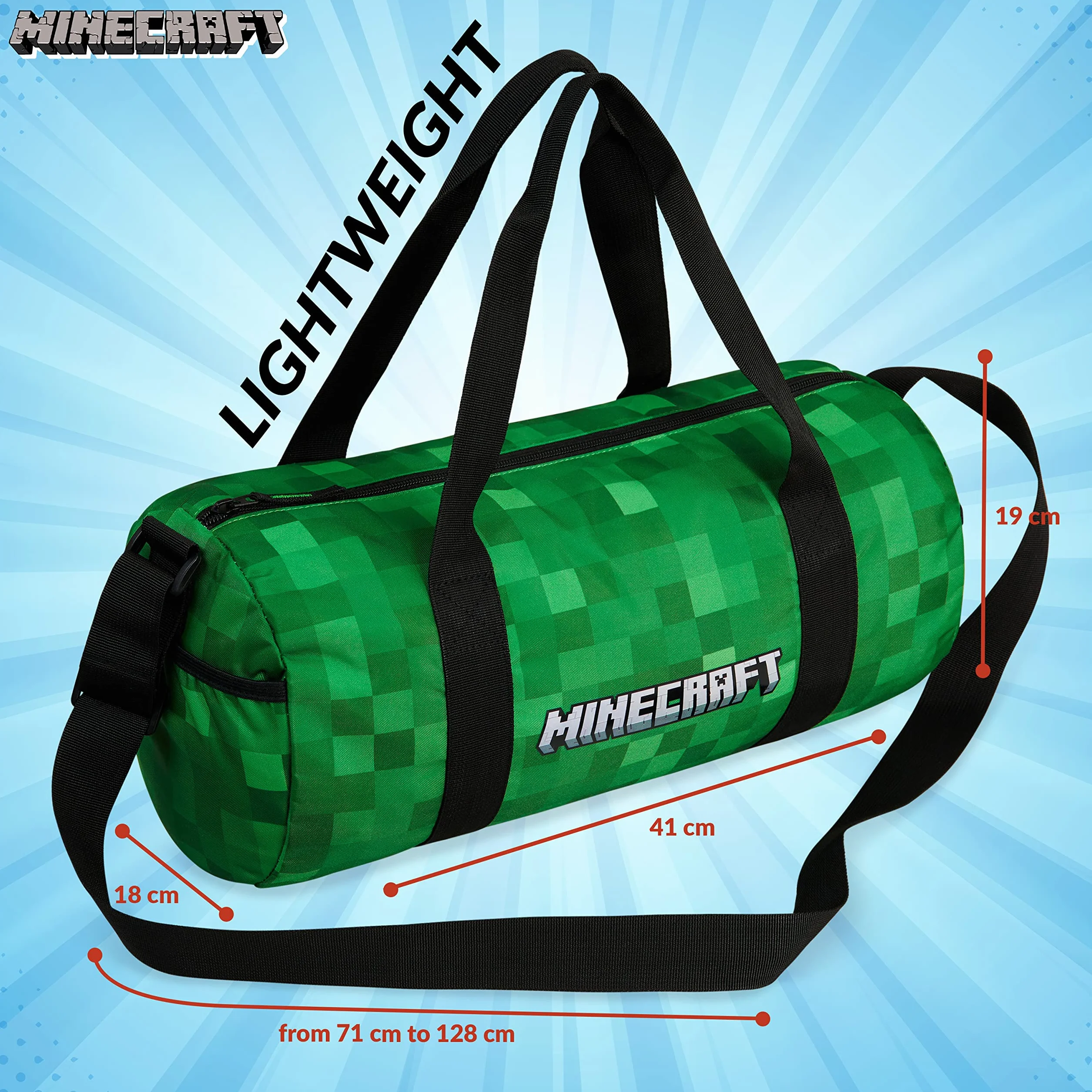 Minecraft Torba sportowa dla dzieci podróżna zielona 41x18x19cm