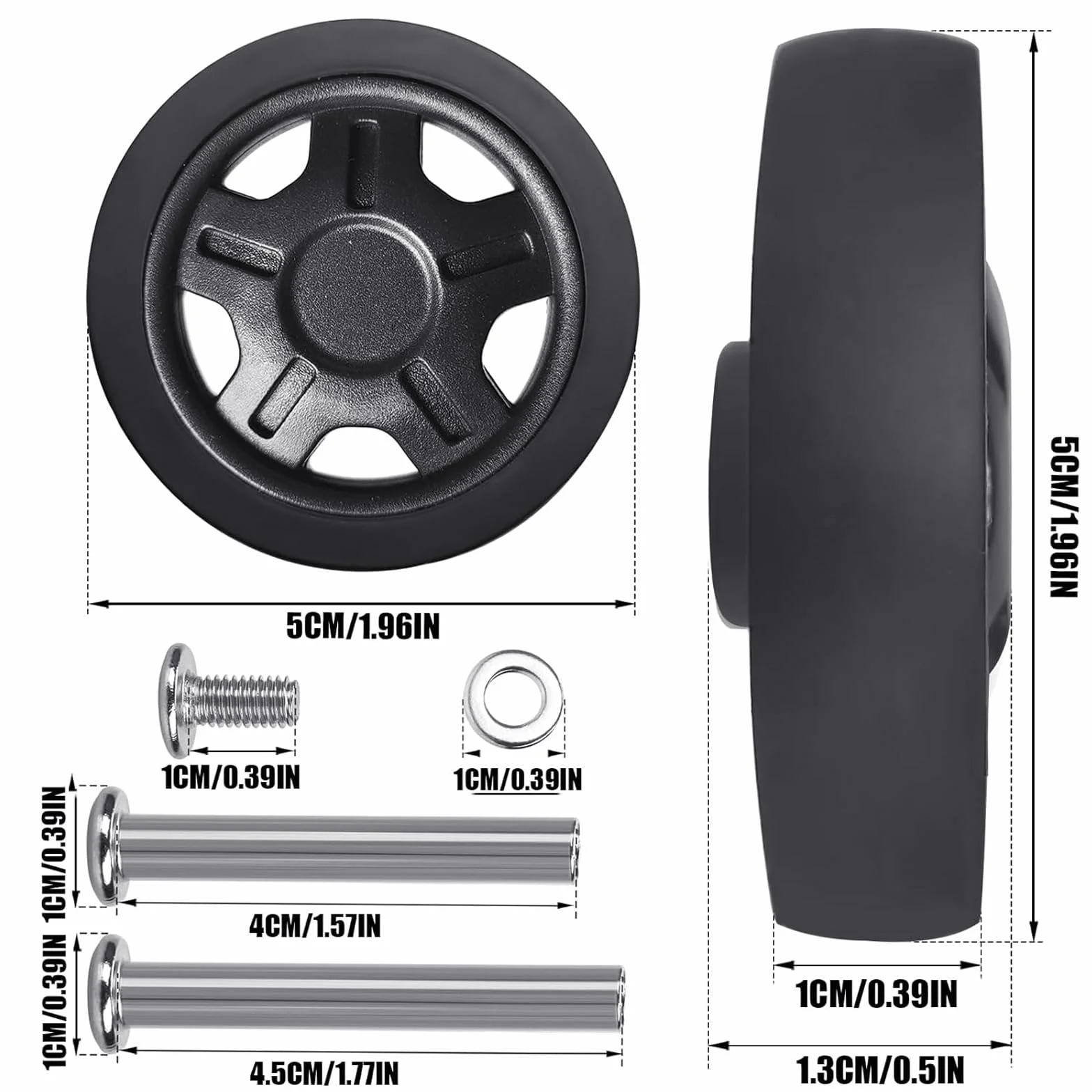 4 sztuki zapasowych kół do walizki, średnica 50 x 11 mm, podwójne kółka, odporne na ścieranie