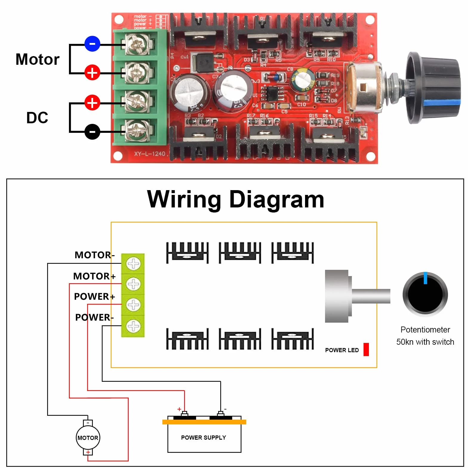 Aideepen Regulator prędkości obrotowej silnika DC, przełącznik 12 V, 24 V, 48 V, 2000 W, maks. 9-50 V, 40 A, PWM HHO RC, regulator prędkości obrotowej, przełącznik generatora sygnału