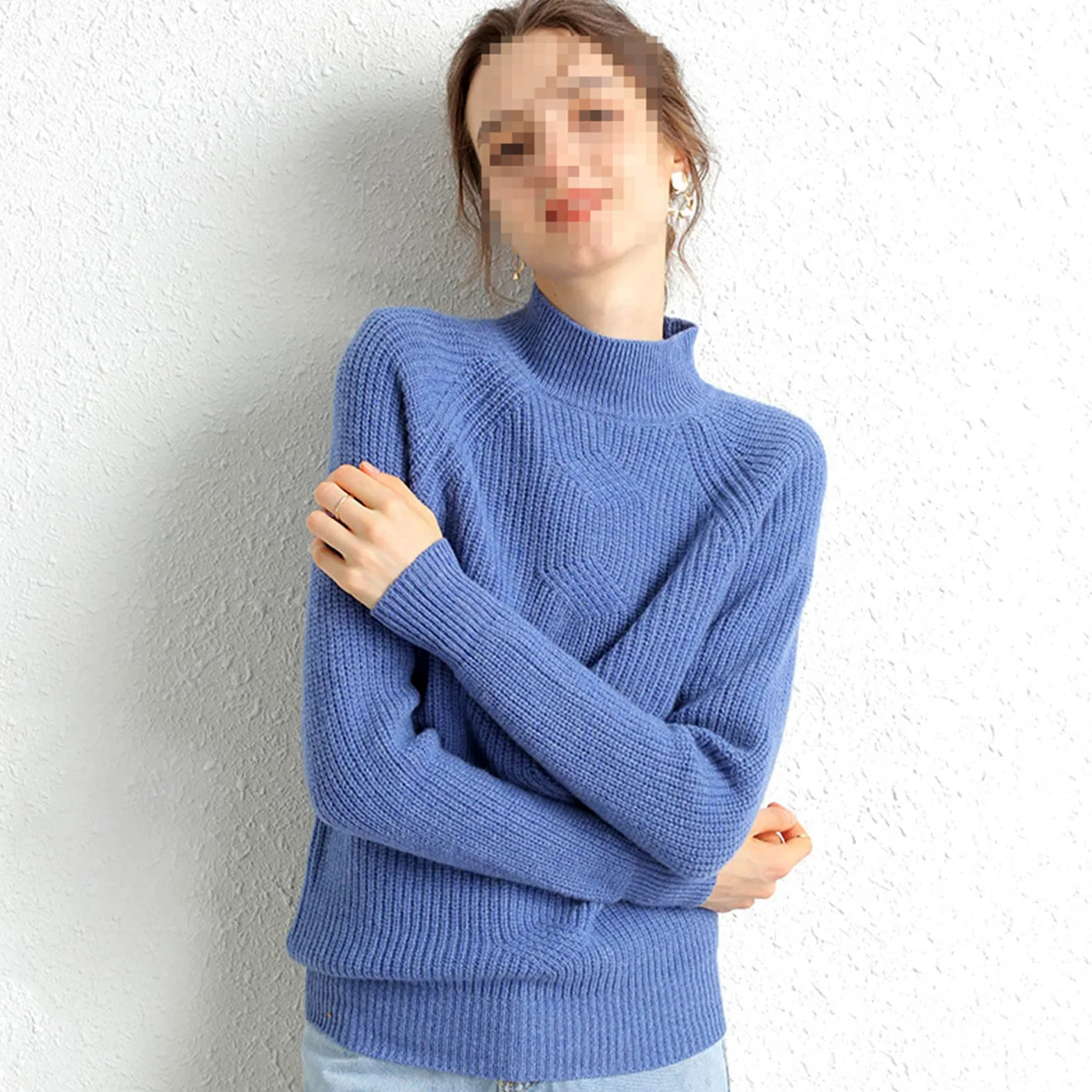 100% wełna kaszmirowy sweter damski golf ciepły sweter z długim rękawem sweter z dzianiny, BEŻOWY, XXL