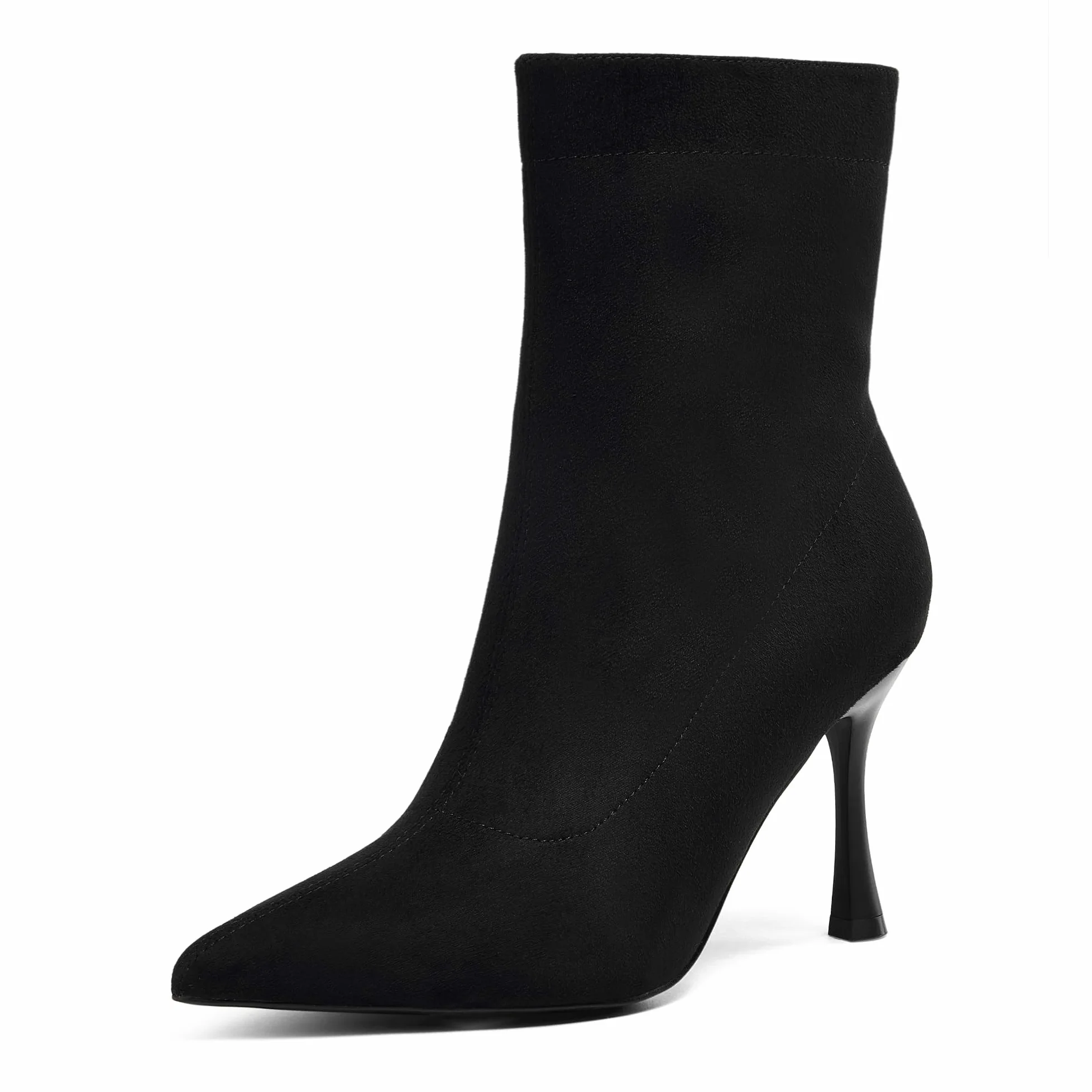 Damskie botki 9 cm szpiczasty nosek - średni obcas szpilki buty robocze dla kobiet modne krótkie buty czarne 8, Czarny zamsz, 39.5 EU