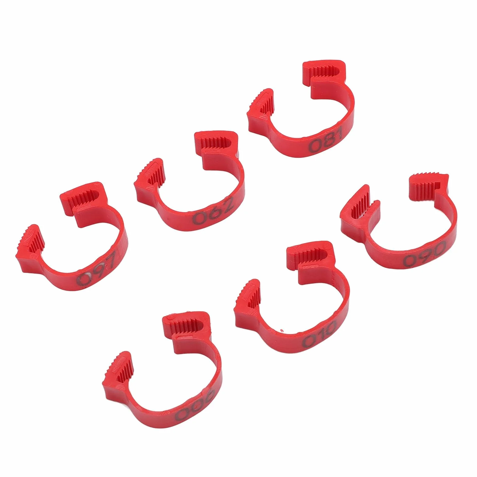 100 szt. plastikowych opasek na nogi z identyfikacją kurczaka, 20 mm od 001 do 100 numerowanych pasków na udka drobiu dla kaczek, piskląt, gęsi, ptactwa żółtego, indyka (czerwone)