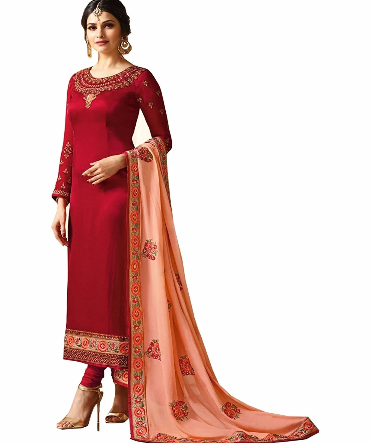 Prachi Desai London Collection Salwar Kameez Kwiatowy Czerwony XL