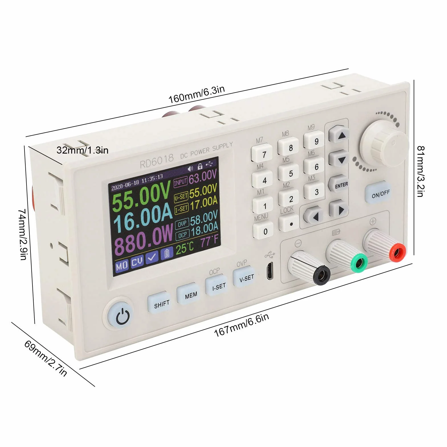 Eujgoov Regulowany Zasilacz Stabilizowany Regulator Napięcia 6-70 V do 0-60 V Moduł Podwyższania i Obniżania Napięcia z Wyświetlaczem LCD RD6018