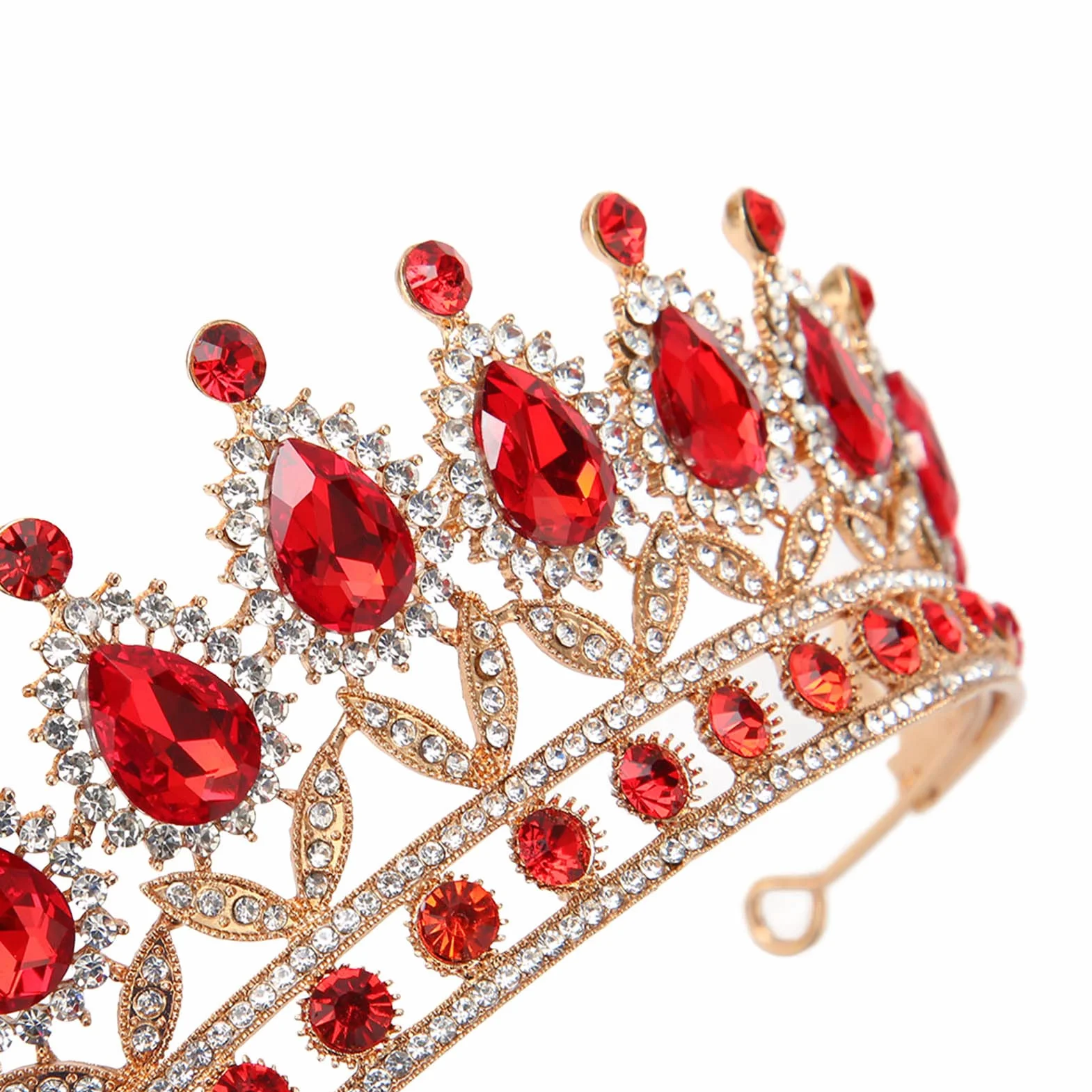 Vofler Queen Tiara, czerwona kryształowa korona dla panny młodej, ślubna ozdoba do włosów, bal absolwentów, bal kostiumowy, z grzebieniami, luksusowa