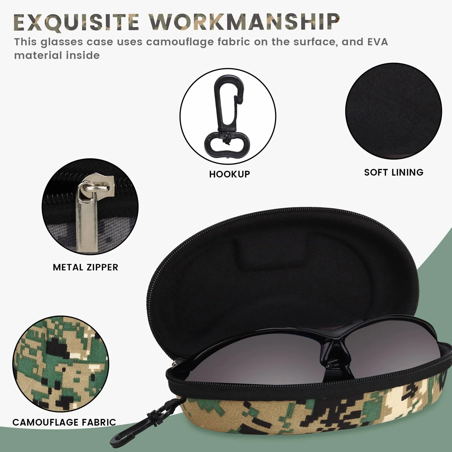 Molshine 3 sztuki Outdoor Podróż etui na okulary przeciwsłoneczne, przenośny futerał na okulary, etui na okulary z zamkiem błyskawicznym z haczykiem dla kobiet mężczyzn sport