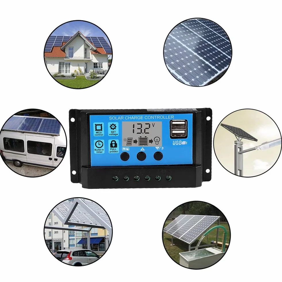 Kontroler ładowania solarnego, 60A/50A/40A/30A/20A/10A 12V 24V ABS automatyczny regulator ładowania słonecznego PWM (30A)