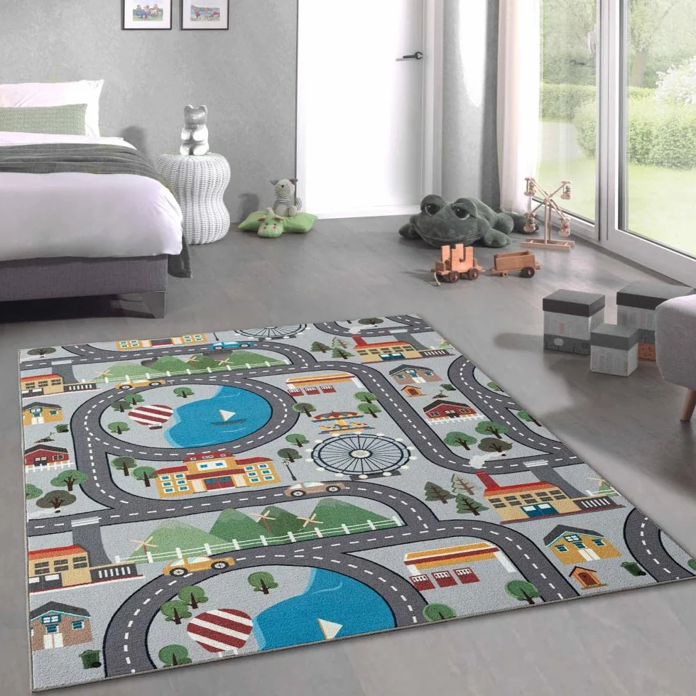 CARPETIA dywan pokój dziecięcy chłopcy dziewczynki młodzieżowy motyw miejski szary 200 x 290 cm