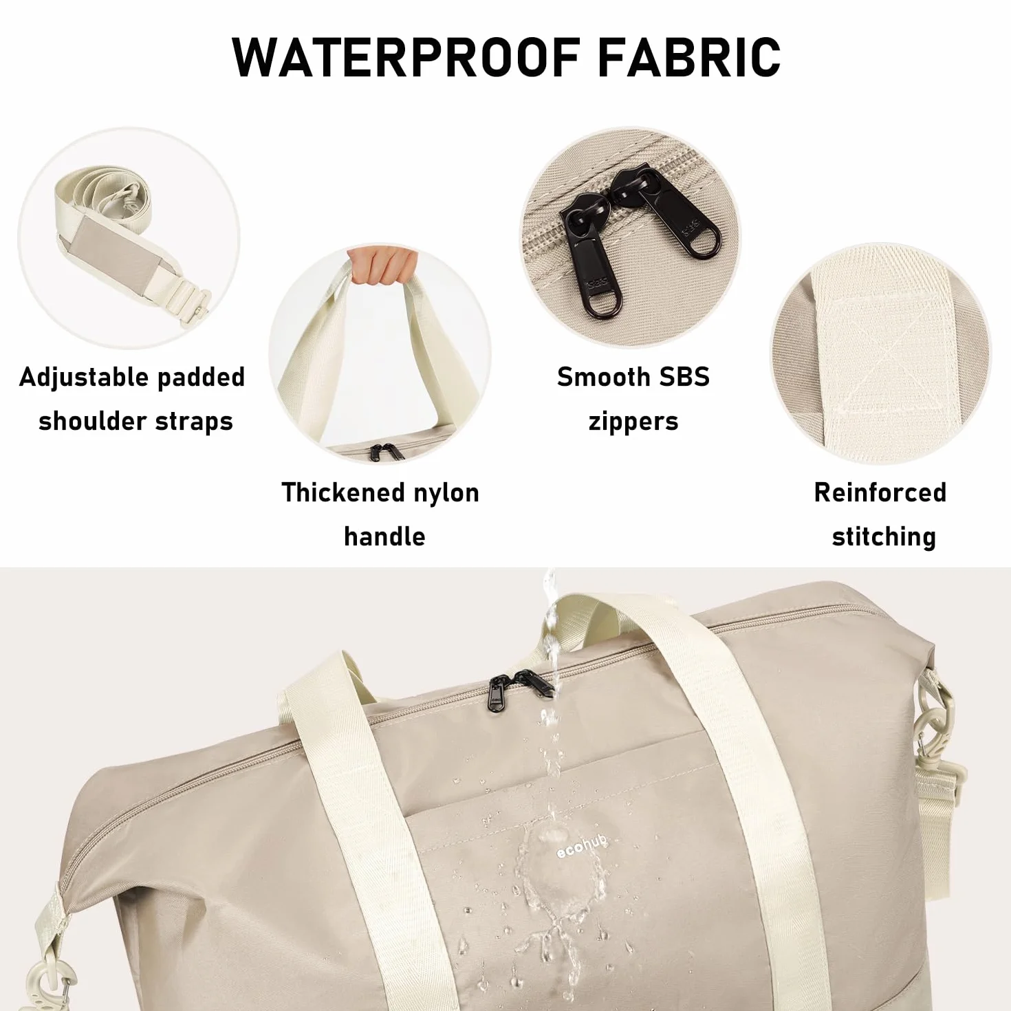 ECOHUB Easyjet Torba kabinowa 45x36x20, 30L Torba podróżna składana, z wyjmowaną kieszenią na mokre rzeczy, Wodoodporna Bagaż podręcznyTorba weekendowa szpitalna damska, Patent zgłoszony(Beżowy)