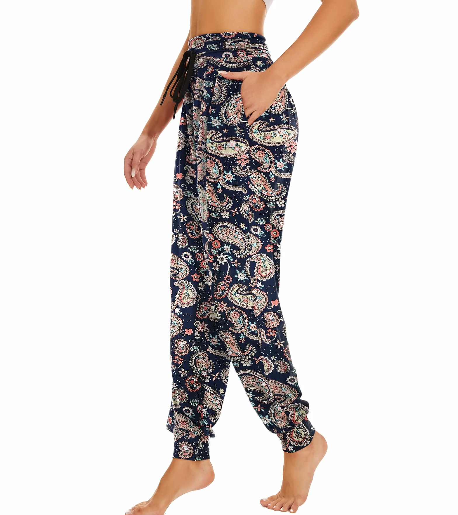 HAPYWER damskie spodnie haremki, długie, do uprawiania sportu, treningu, jogi, joggingu, letnie, lekkie, miękkie, luźne, wygodne, z dużymi kieszeniami, rozmiar S-XXL