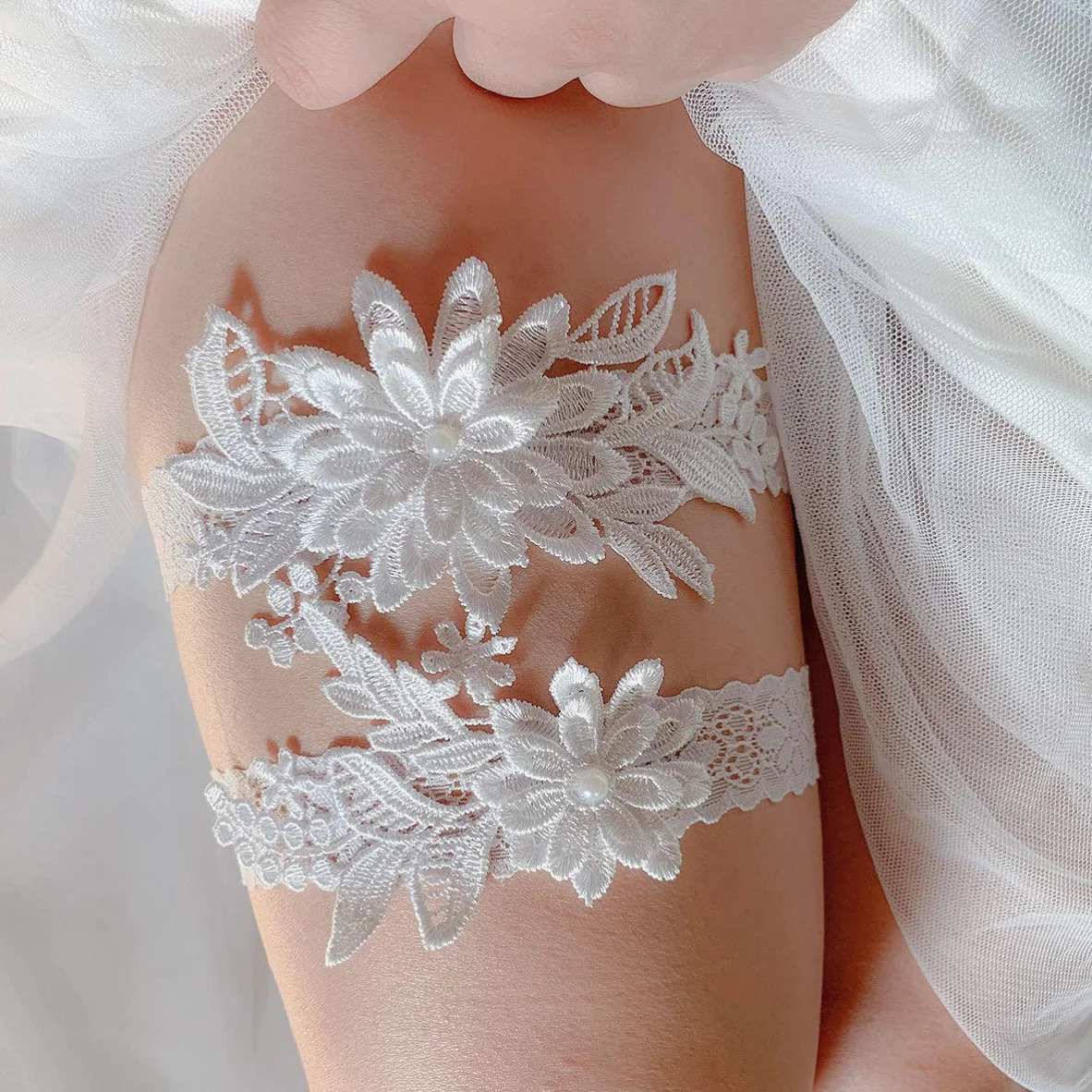 Pas Panna Młoda Podwiązka Elegancka Elastyczna Koronka Noga Zespół Ozdoby Accessary Udo Pierścień Pas Do Pończoch Zestaw Wedding Bridal Shower Party Dobrodziejstw